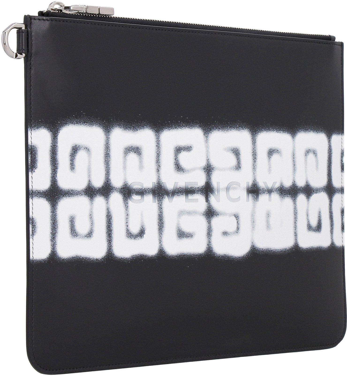 Shop Givenchy 4g Tag Effect Printed Large Pouch In Black