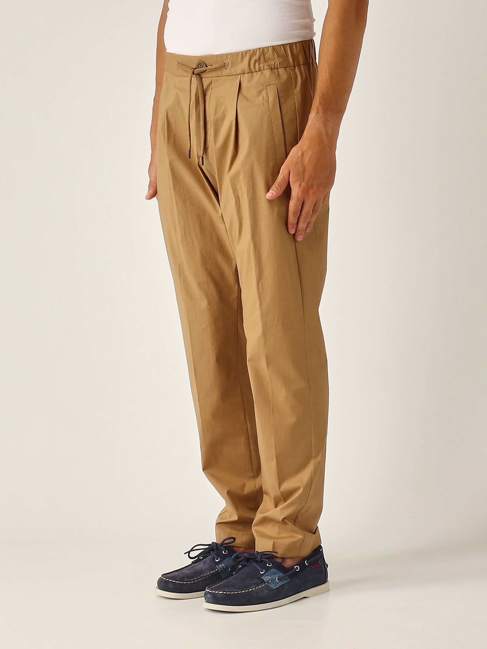 Herno Jogger In Light Cotton Stretch Trousers In Brown