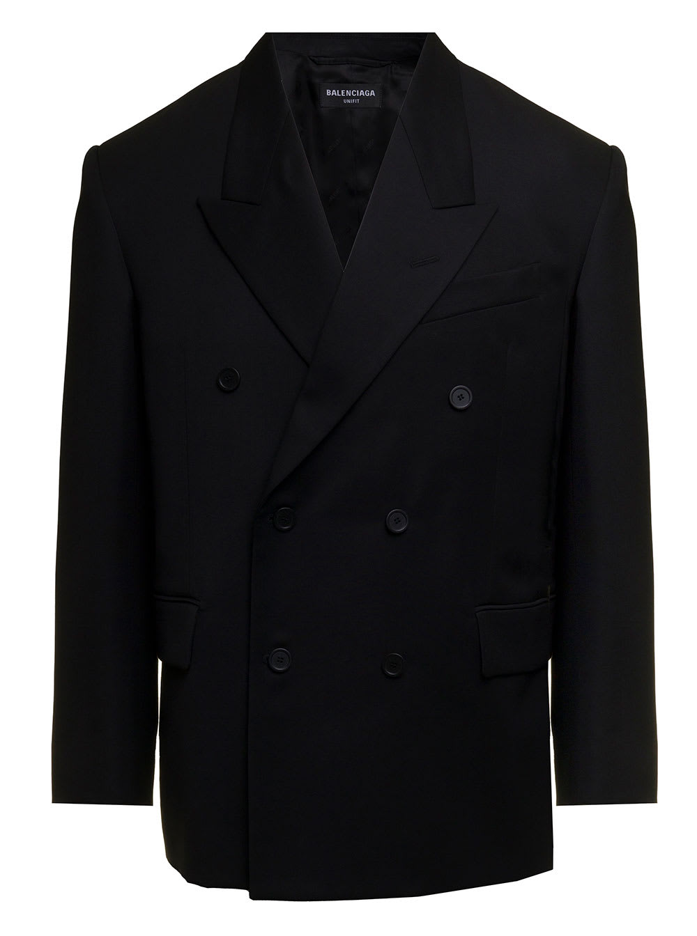 Balenciaga Mans Double-breasted Black Wool Jacket