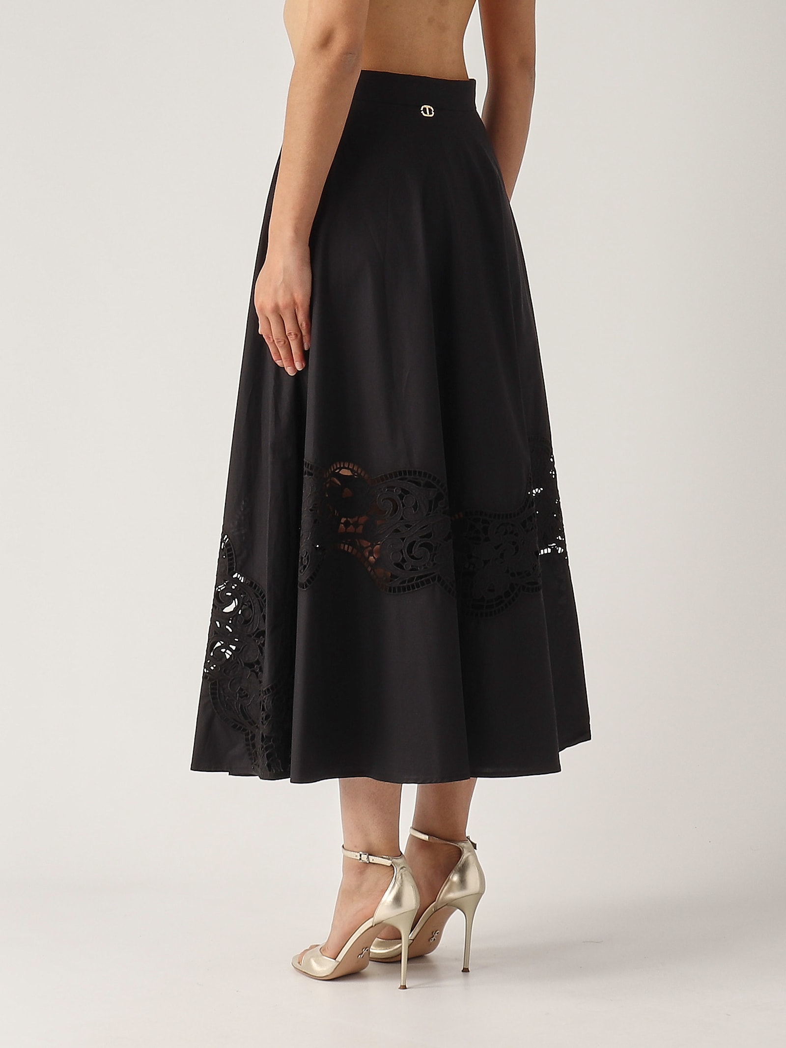 Twinset Lace-insert A-line Skirt In Nero