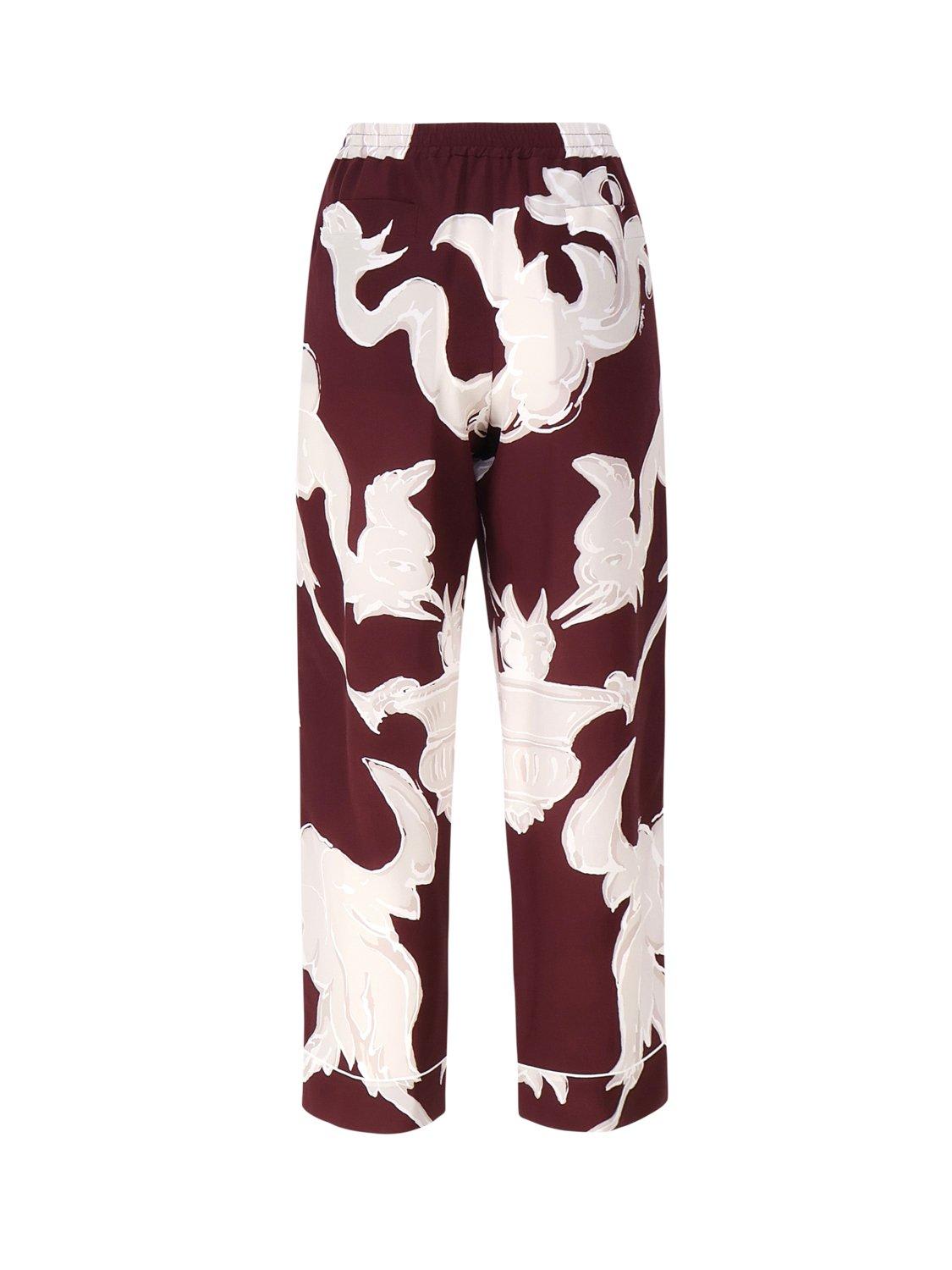 Shop Valentino Abstract Printed Drawstring Cropped Pants In Amarone/perla