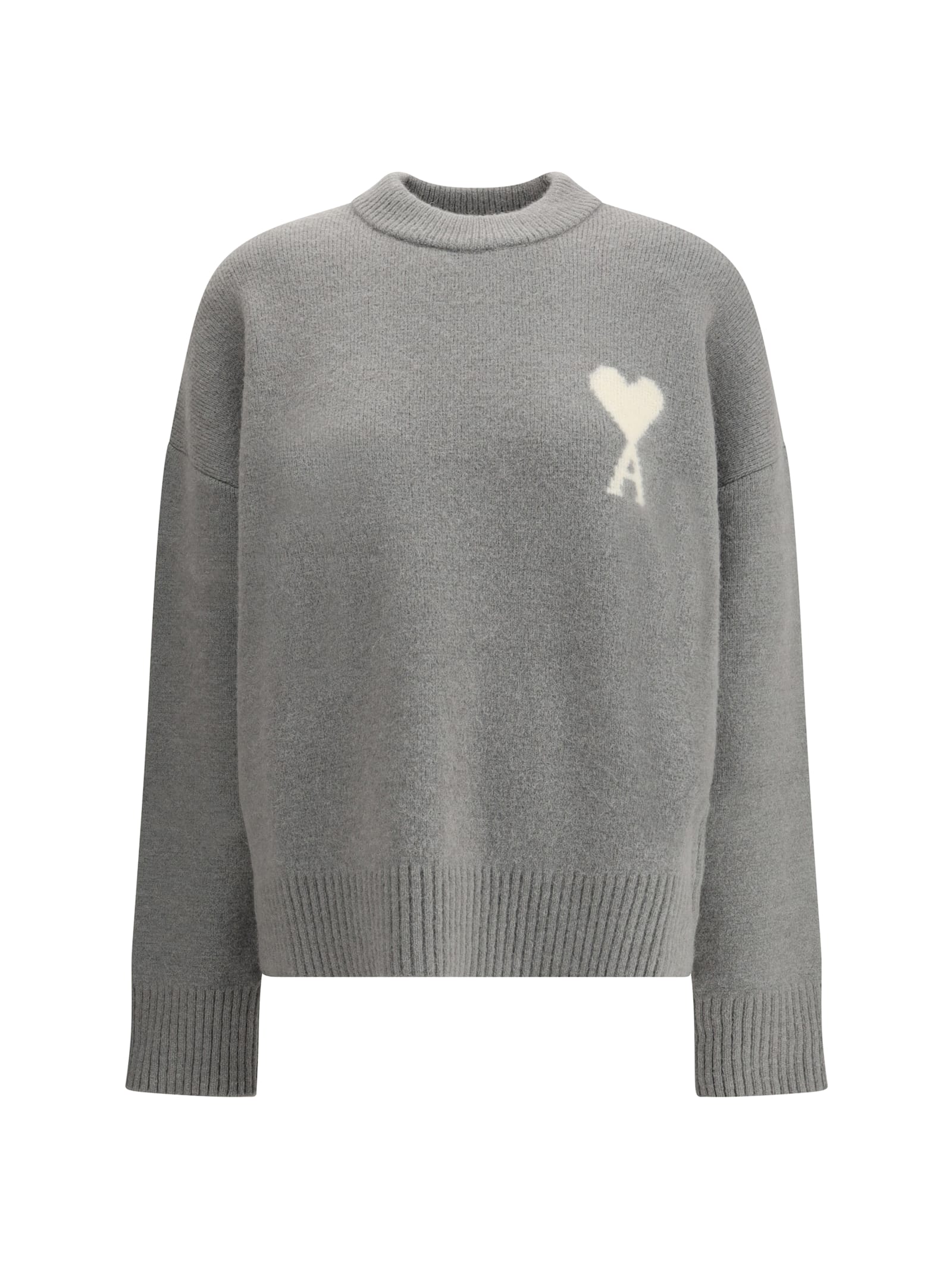 Ami Alexandre Mattiussi Grey Alpaca Ami De Coeur Crewneck Sweater Grey In Gray