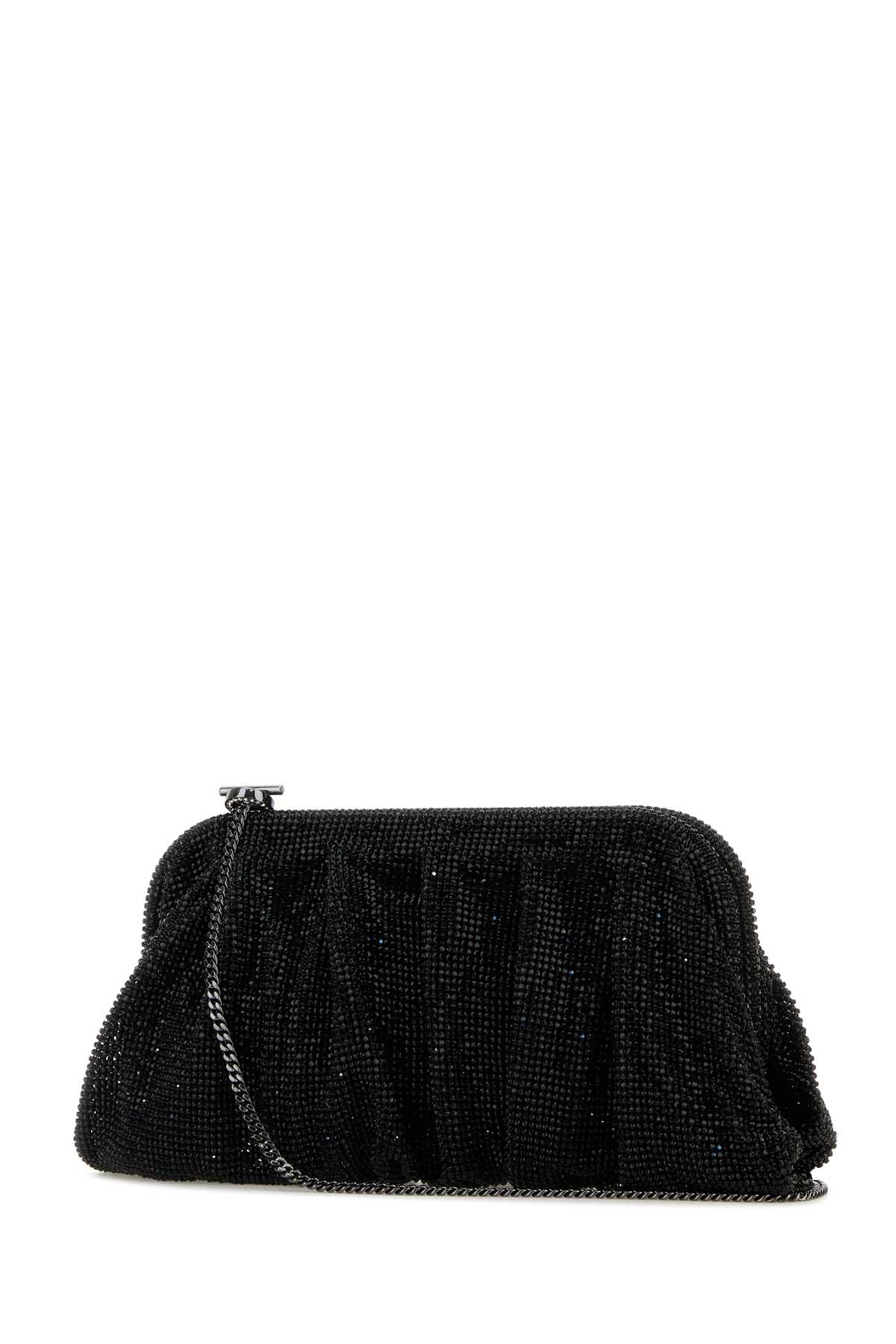 Benedetta Bruzziches Black Rhinestones Knit Venus La Grande Clutch In Black