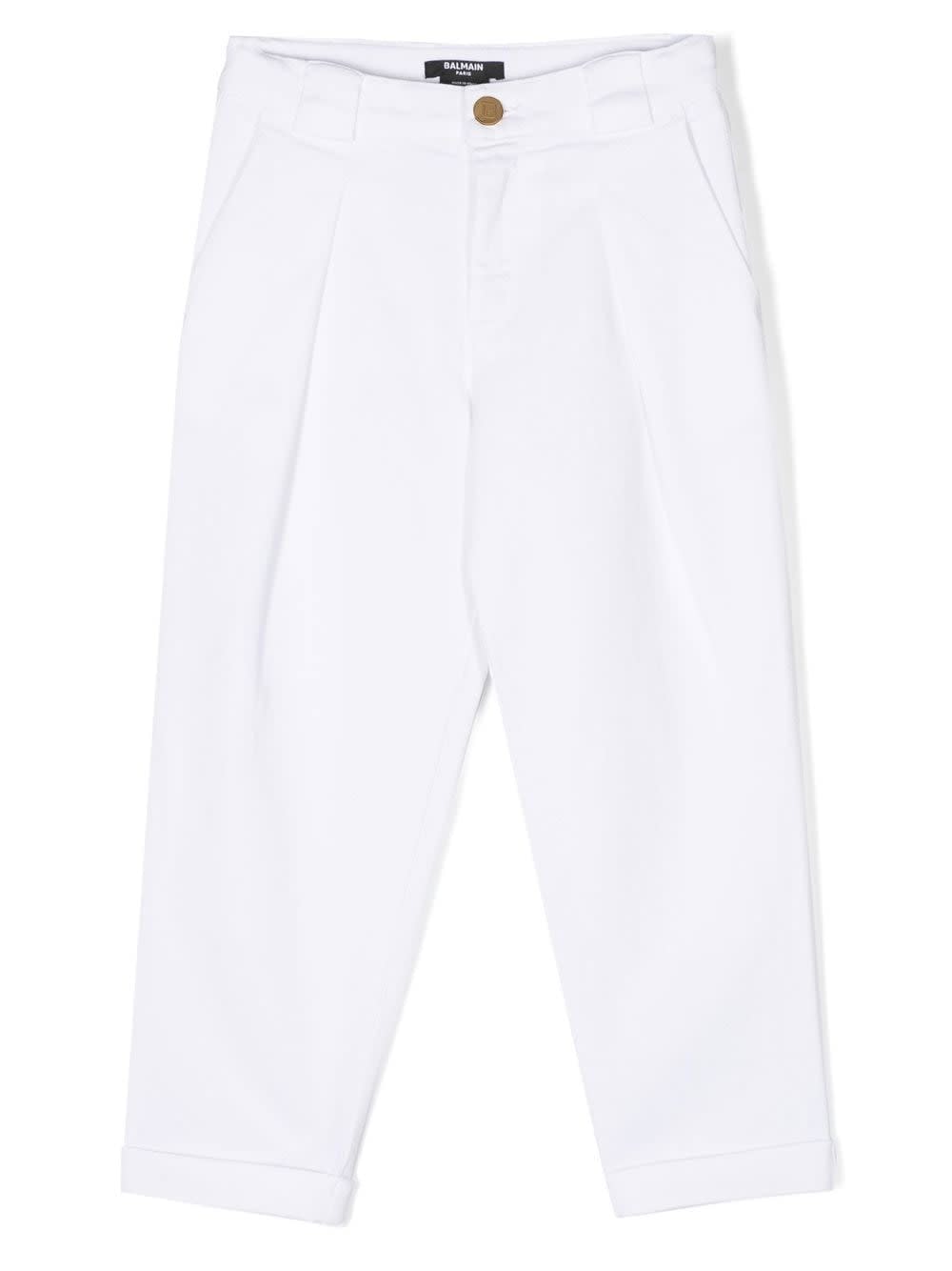 Shop Balmain White Cotton Pants