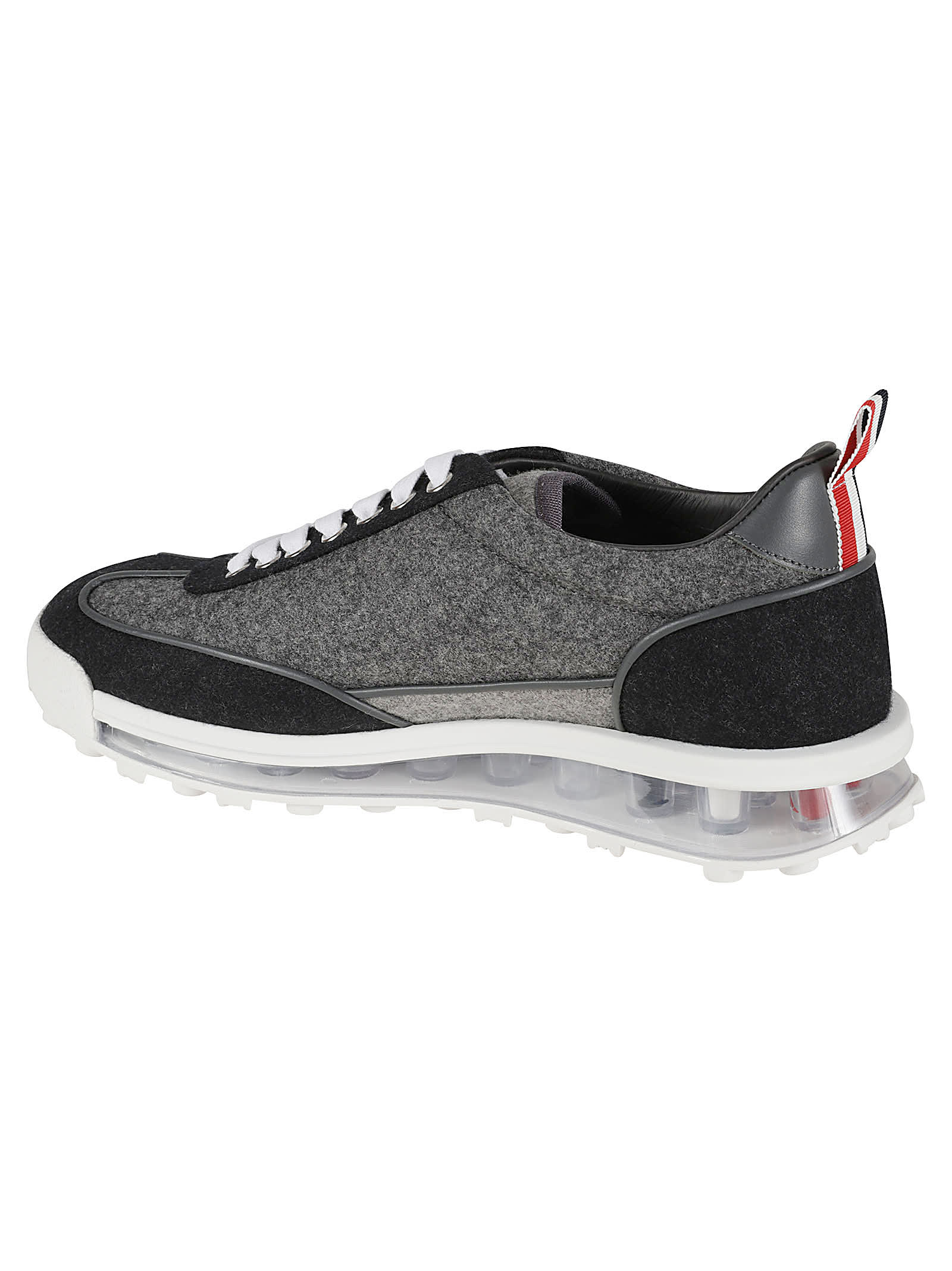 Thom Browne Flannel Sneakers With Iconic Tricolor Detail In Grey