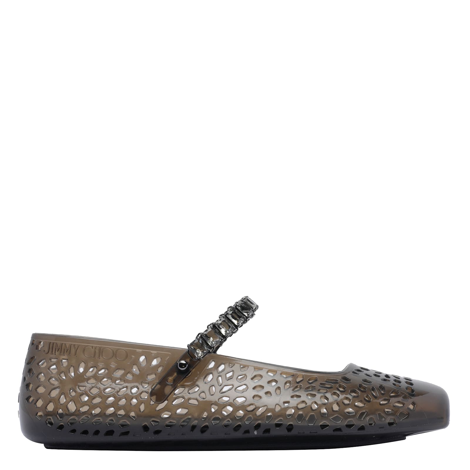 Jimmy Choo Crystal Embellished Cut-out Square Toe Ballerina Shoes In Black