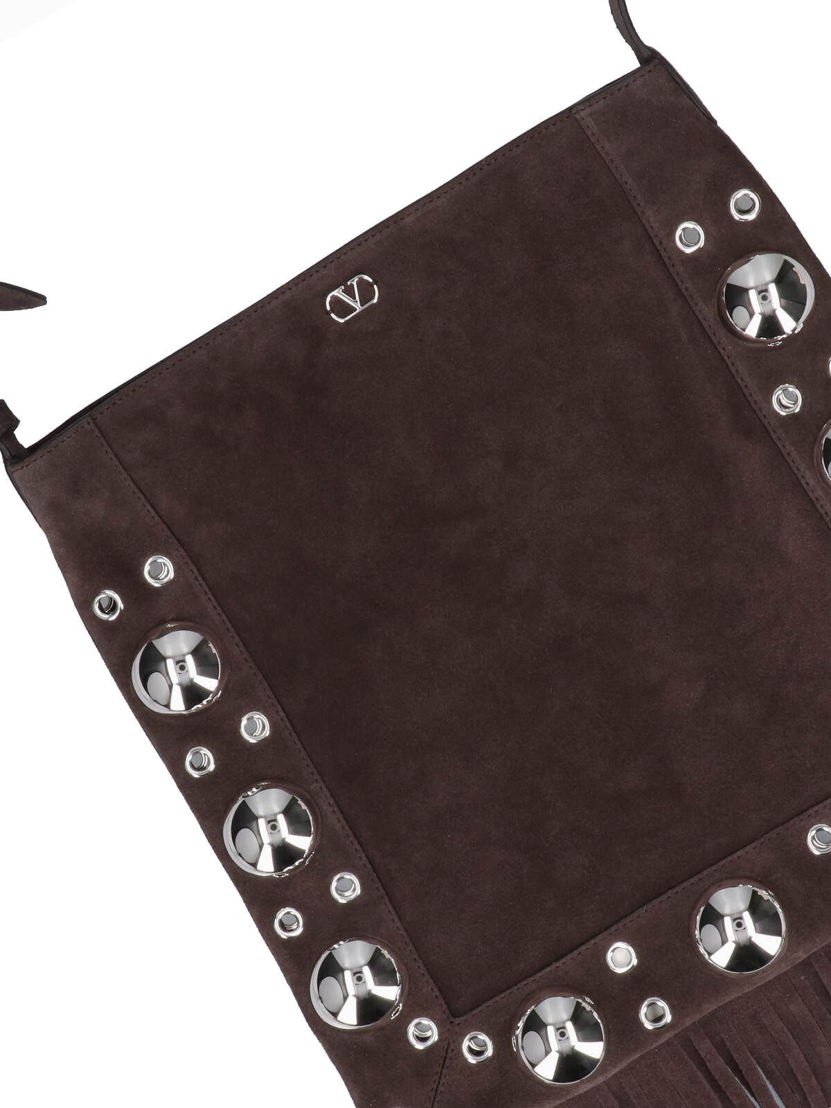 Valentino Fringed Suede Shoulder Bag With Adjustable Strap In Brown