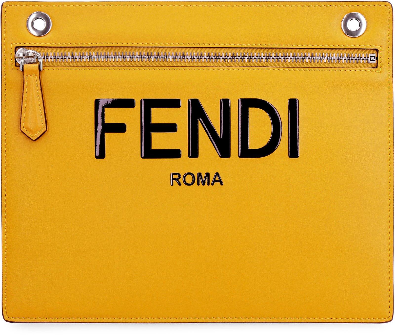 Fendi Logo Embossed Zipped Clutch Bag