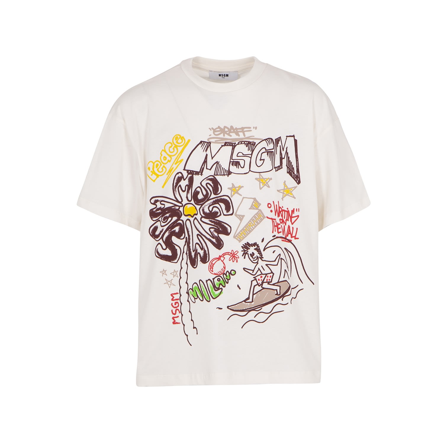Shop Msgm T-shirt With Graphic Print In Crema