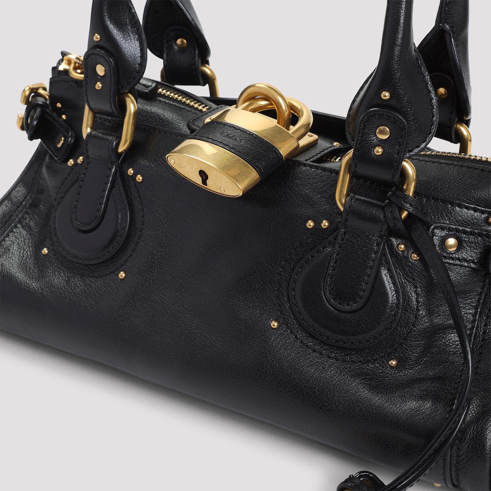 Chloé Structured Shoulder Bag With Padlock And Studs In Black