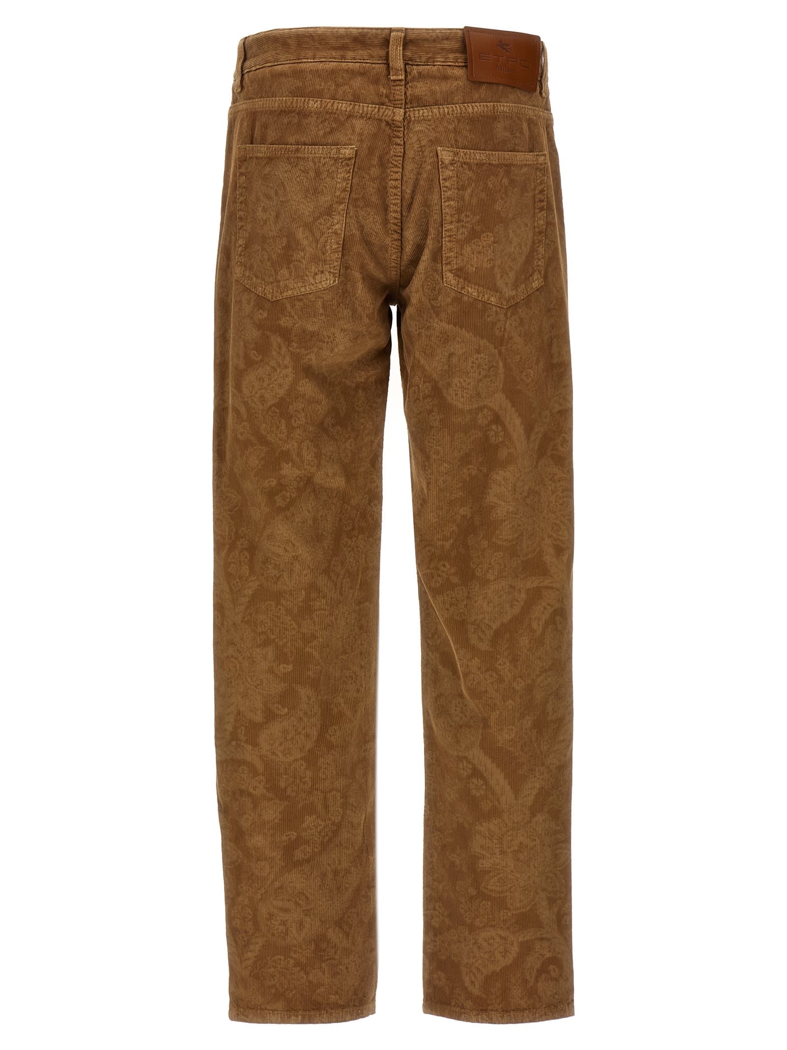 Etro Velvet Trousers Featuring Paisley Pattern In Brown