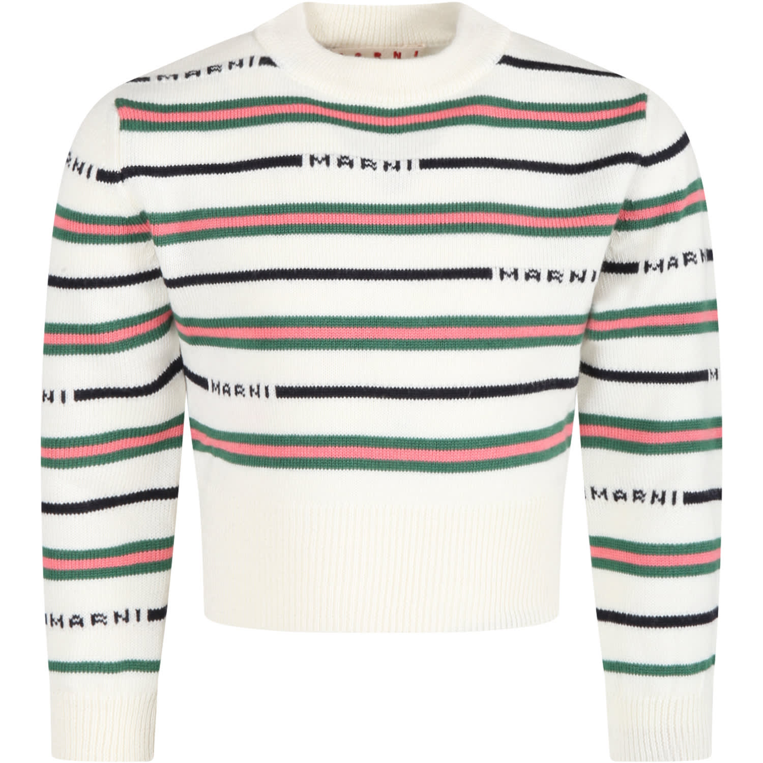 Marni Ivory Sweater For Girl With Logos