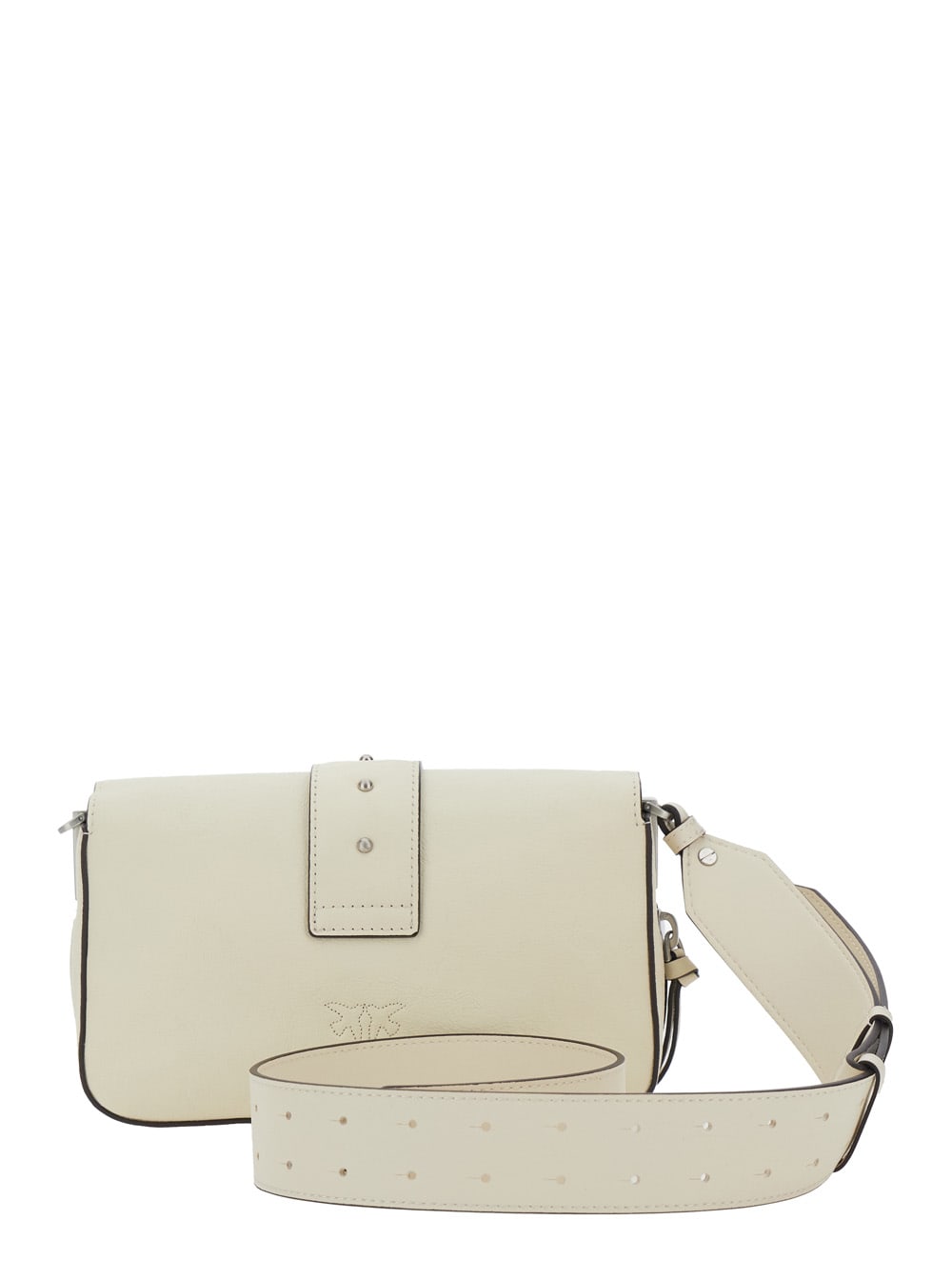 Pinko Love One Mini White Crossbody Bag With Love Birds Buckle And Adjustable Shoulder Strap In Leather Wo In White