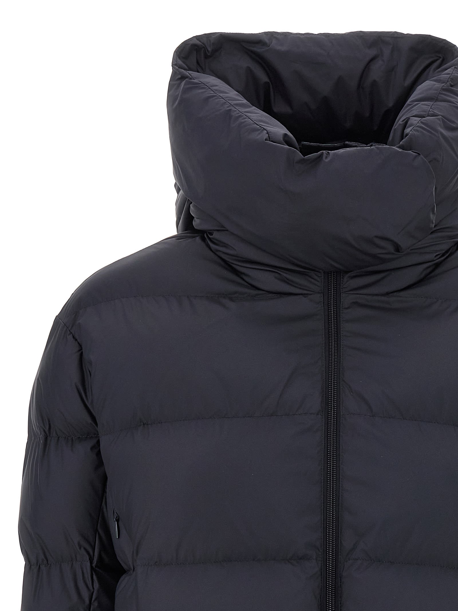 Pinko Padded Down Jacket With High Wrap-around Collar In Blue