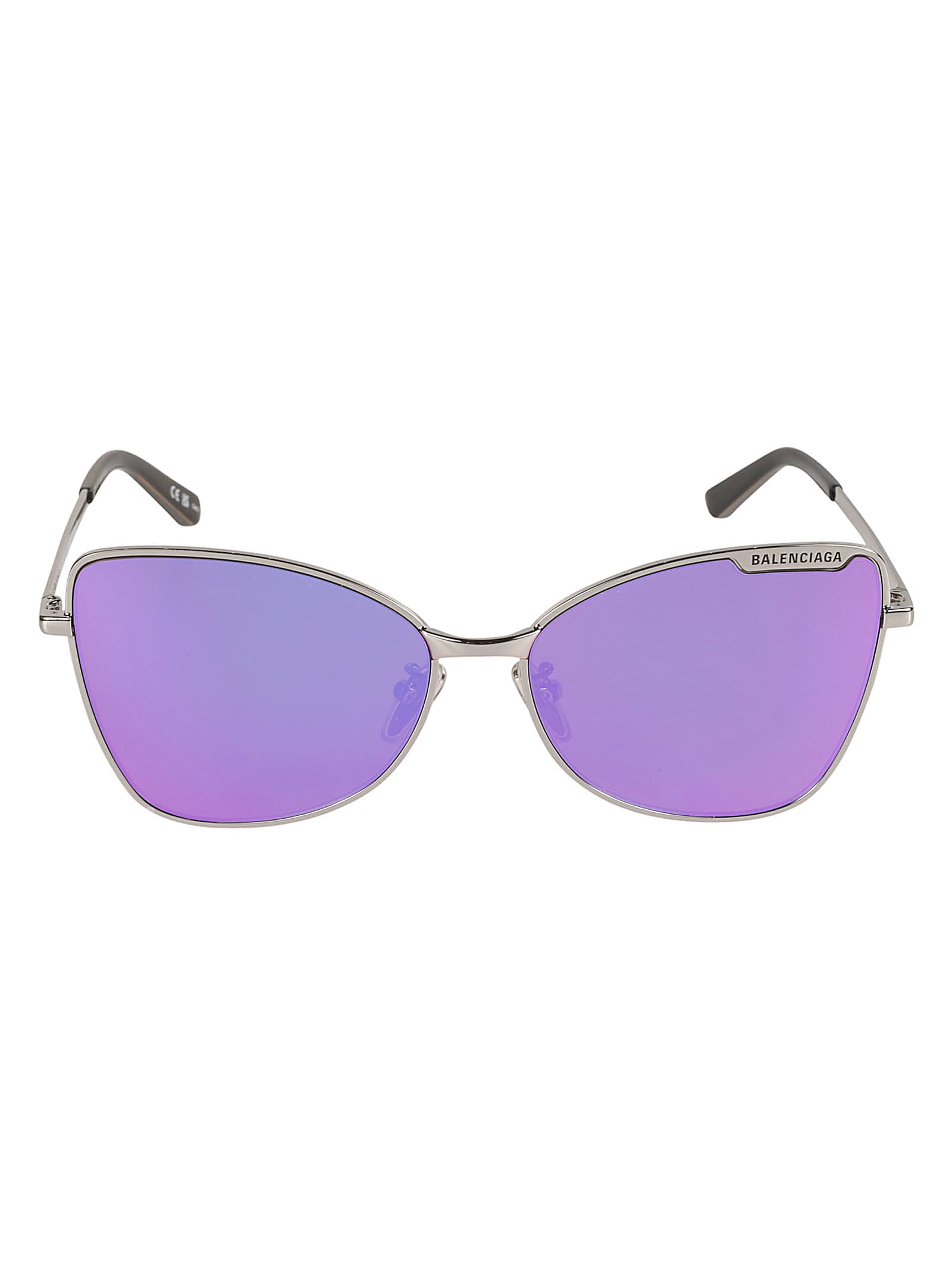 Balenciaga Cat Eye Logo Sunglasses In Ruthenium/purple