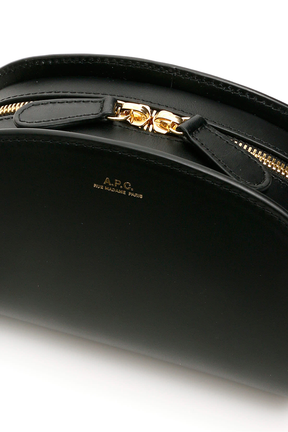 Apc A.p.c. Women Black Leather Mini Demi Lune Shoulder Bag In Black