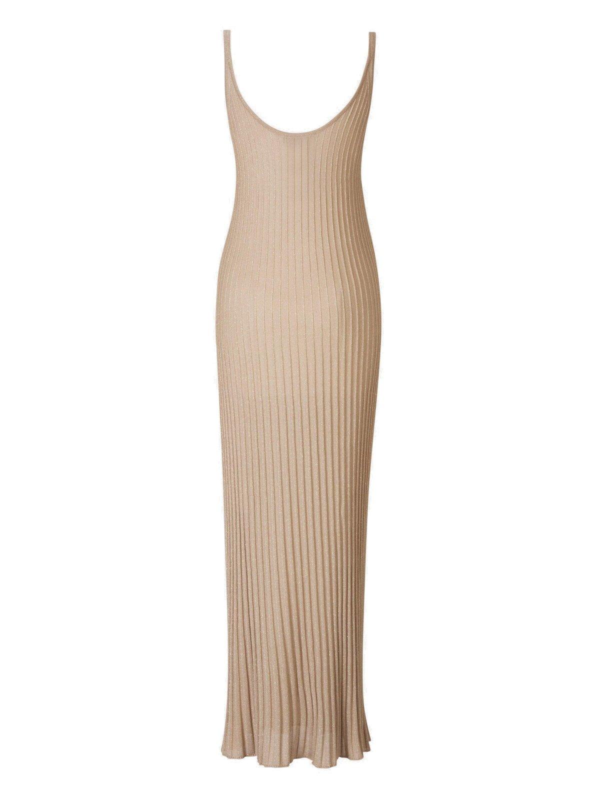 Shop Max Mara Pleated Sleeveless Knitted Dress In Nude