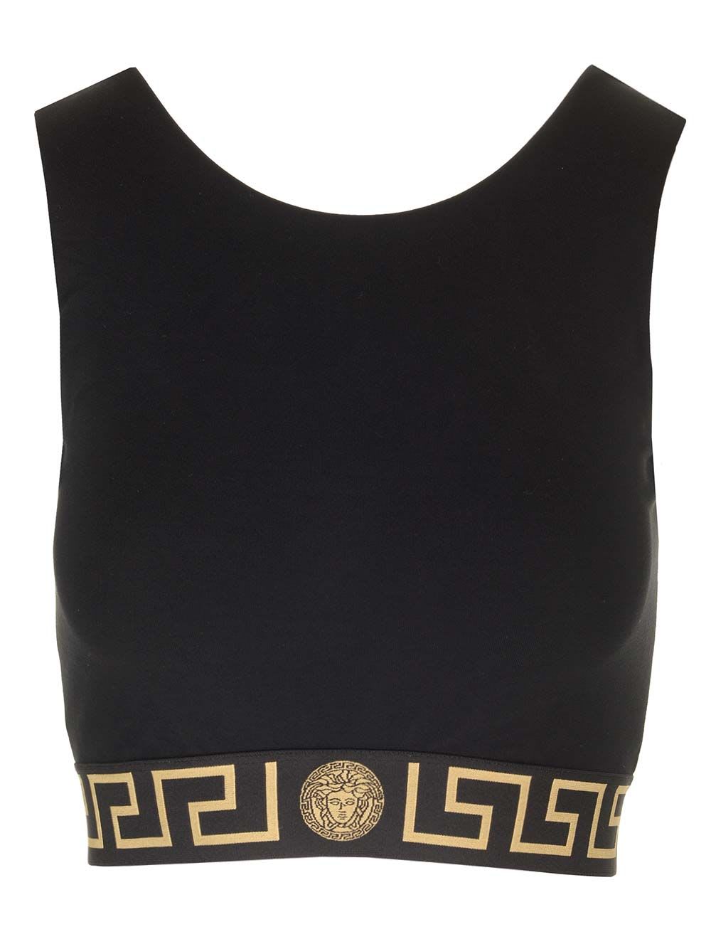 Shop Versace Sports Bra With Greek Edge In Black