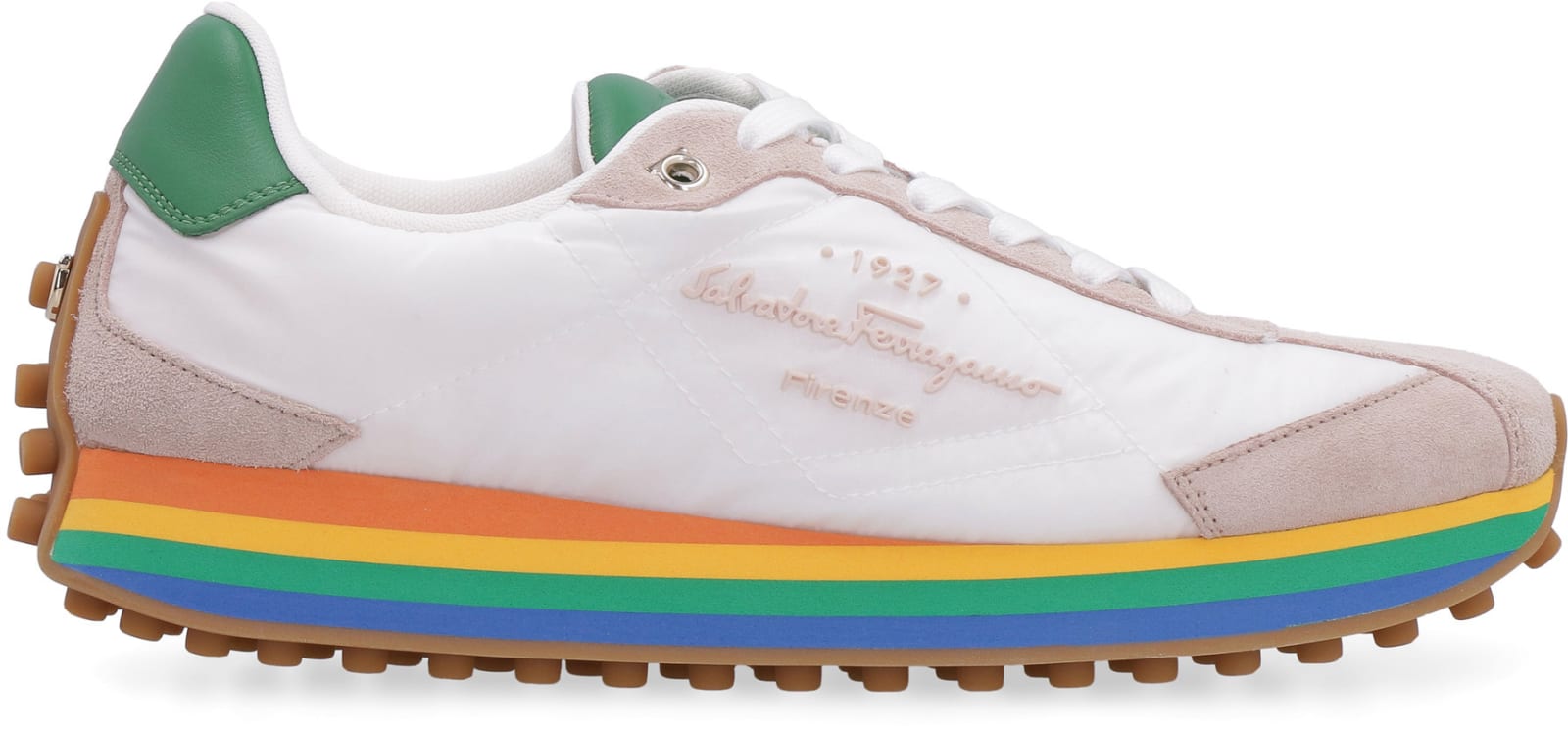 Ferragamo Iggy Rainbow-heel Retro Sneakers In White