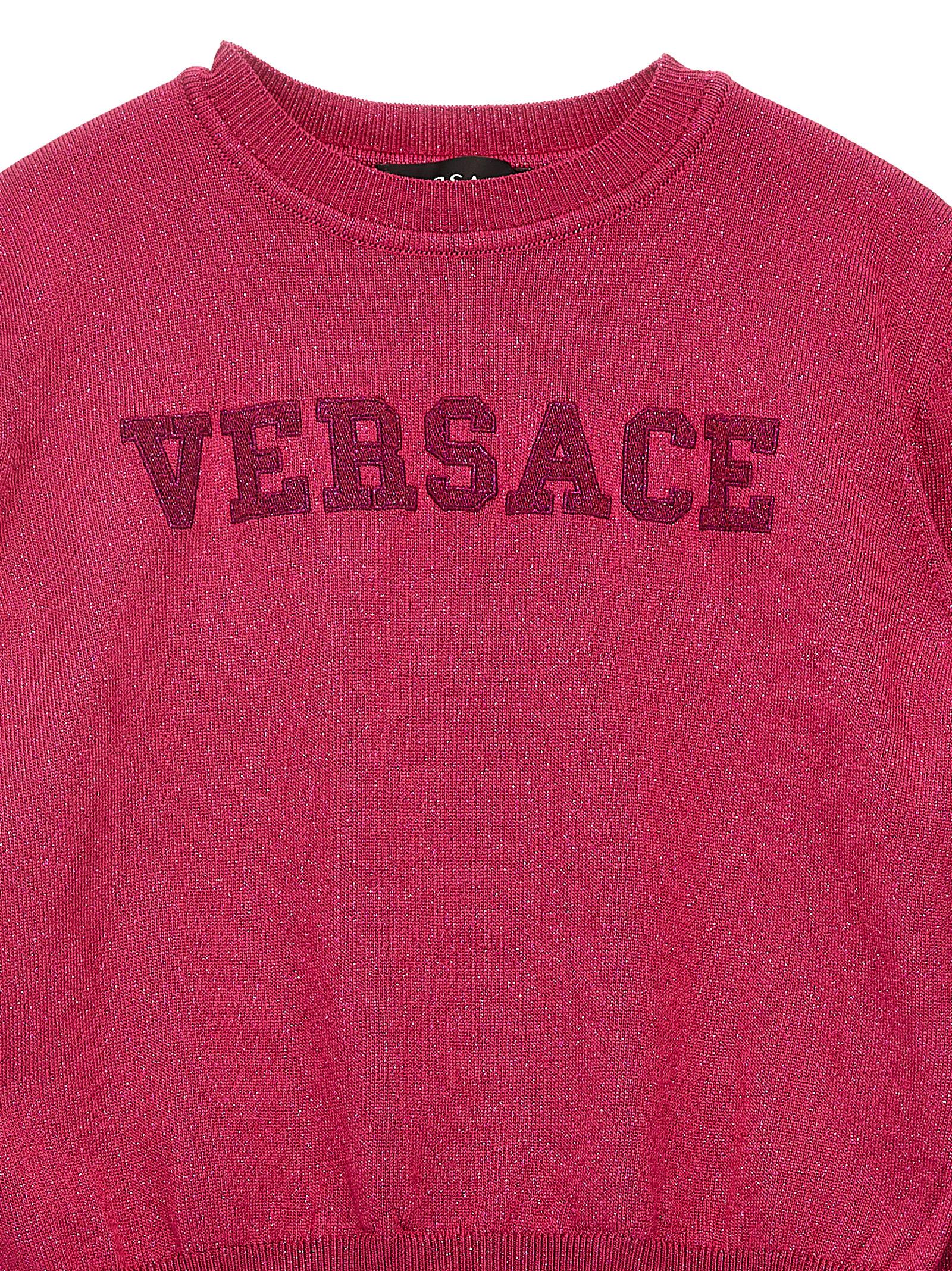 Shop Versace Logo Embroidery Sweater In Fuchsia