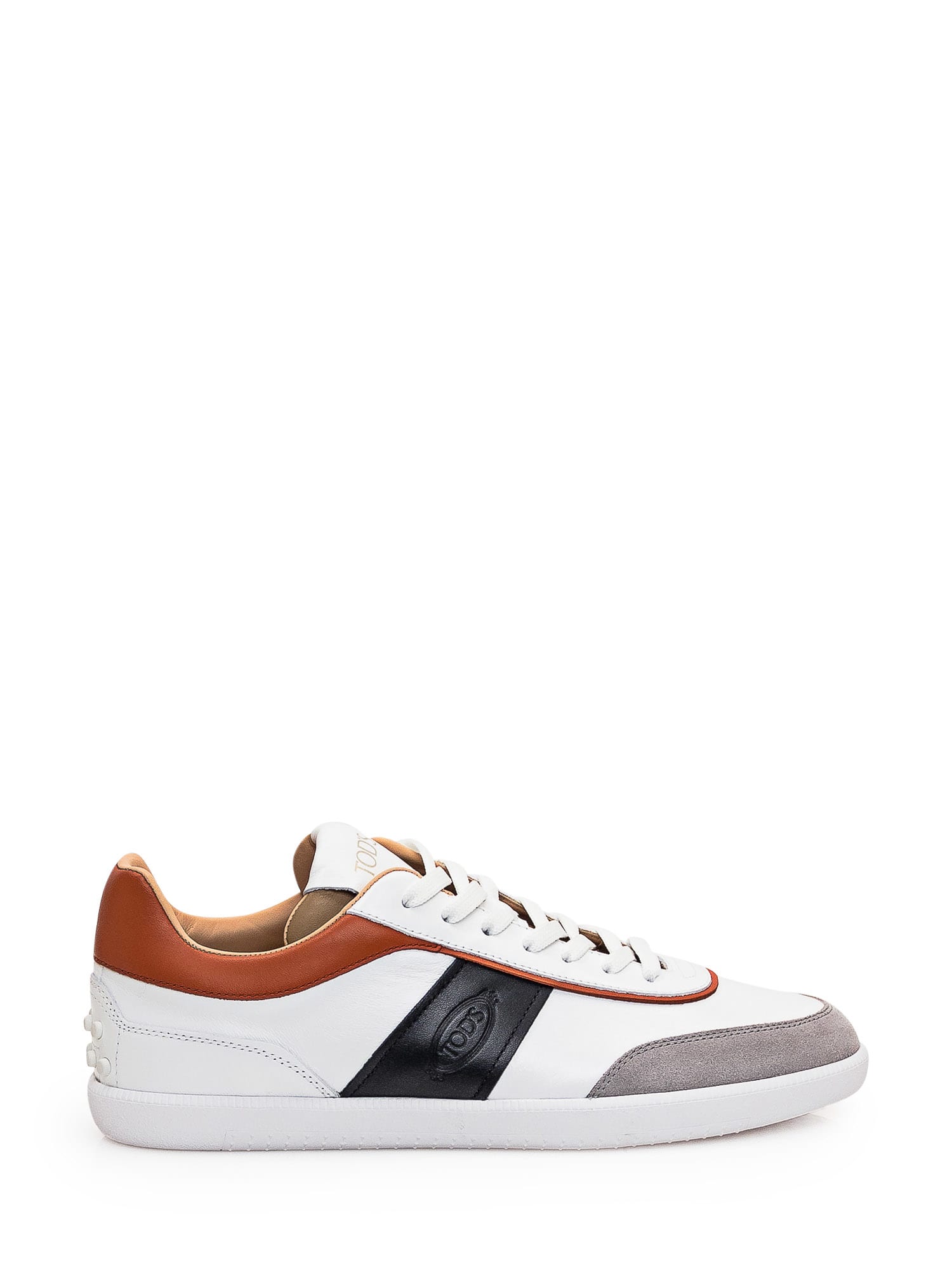 Shop Tod's Leather Sneaker In Grigio Medio+bianco+g832+nero+c807
