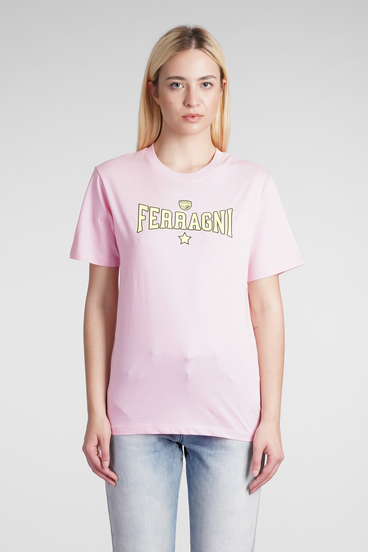 CHIARA FERRAGNI T-SHIRT IN ROSE-PINK COTTON