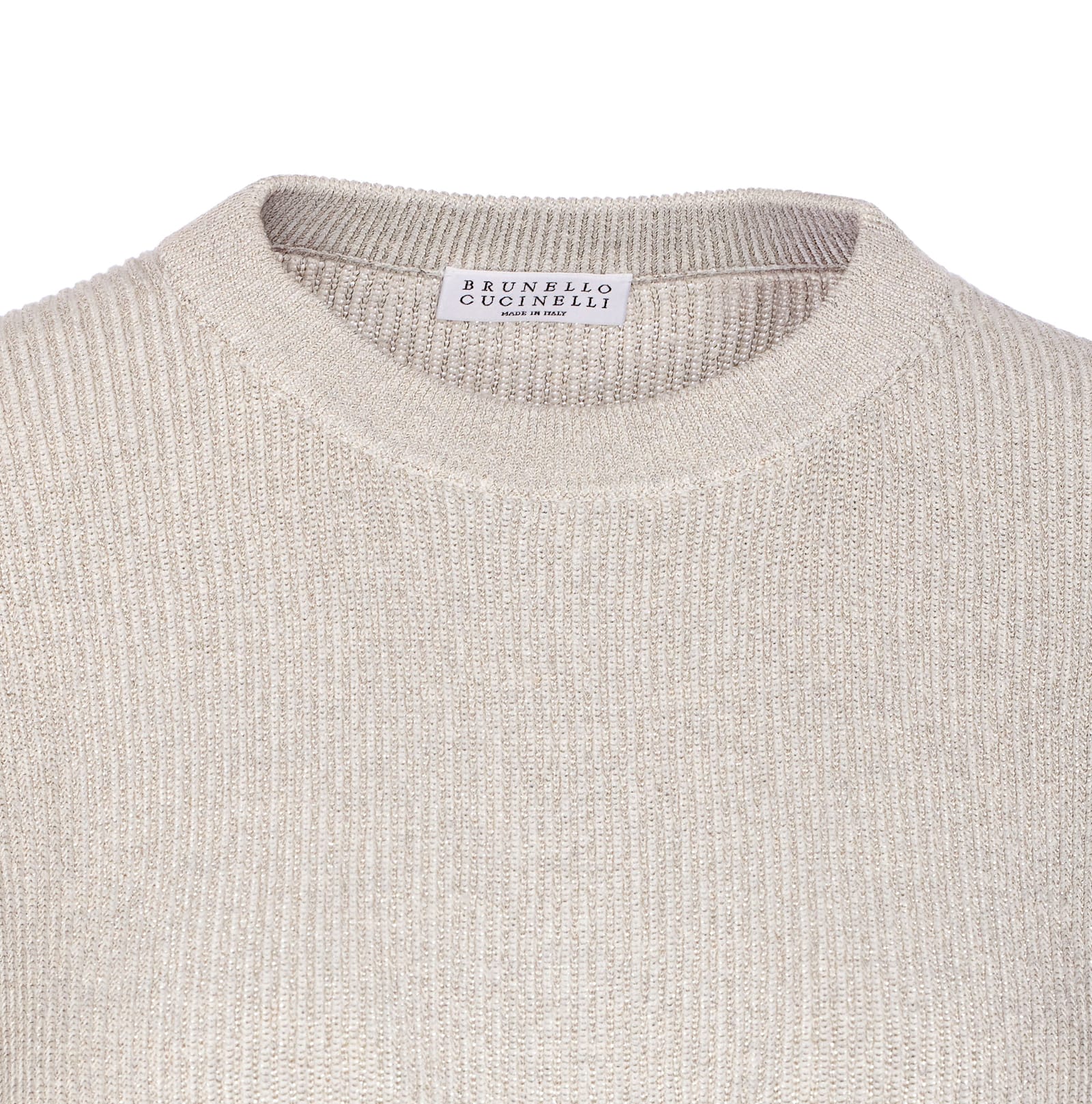 Brunello Cucinelli Ribbed Knit Crewneck Cotton Sweater In Neutral