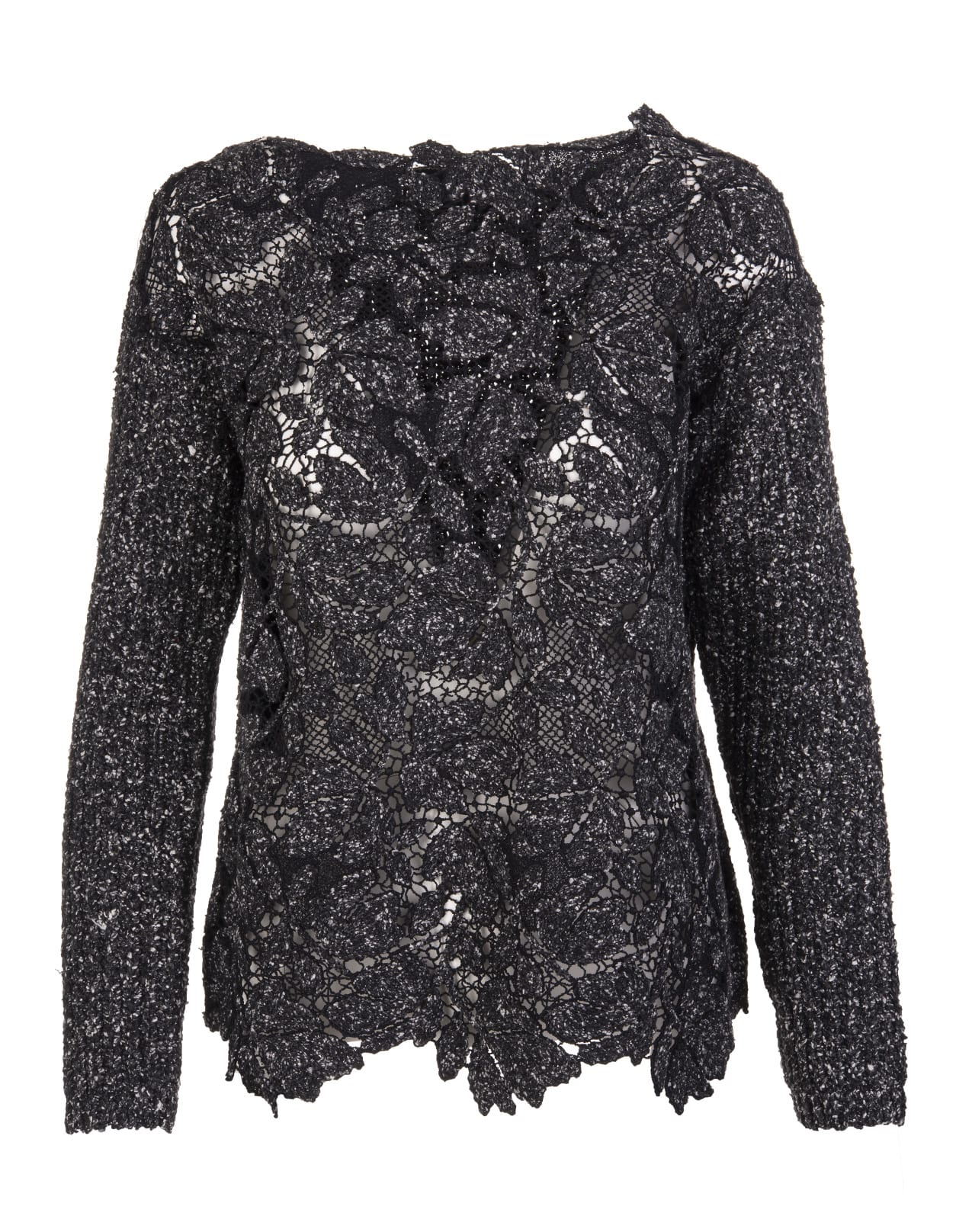 Ermanno Scervino Black And White Sweater In Macrame Wool And Silk