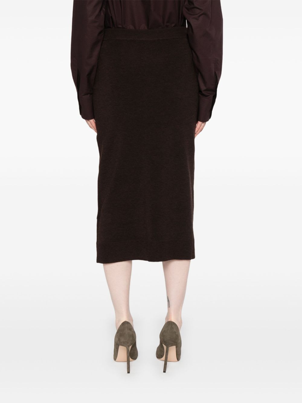 Victoria Beckham Brown Midi Skirt In Wool Blend In Brown