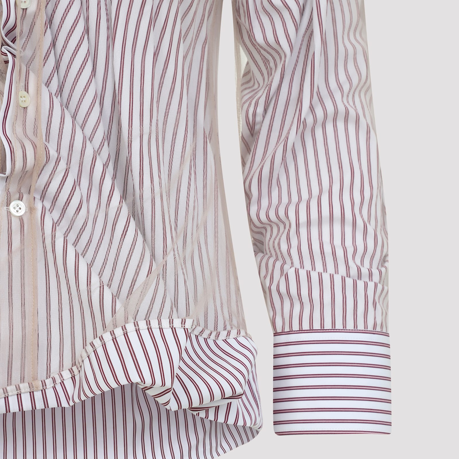Maison Margiela Vertical Stripe Fitted Shirt With Ruffled Detail In Red