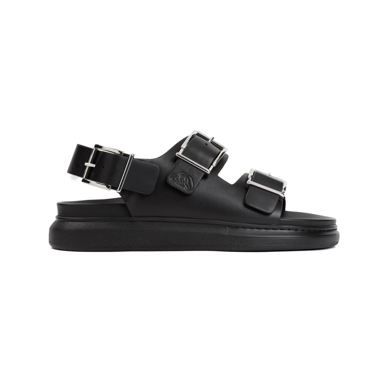 Shop Alexander Mcqueen Hybrid Double Buckle Sandals In Blac Silver