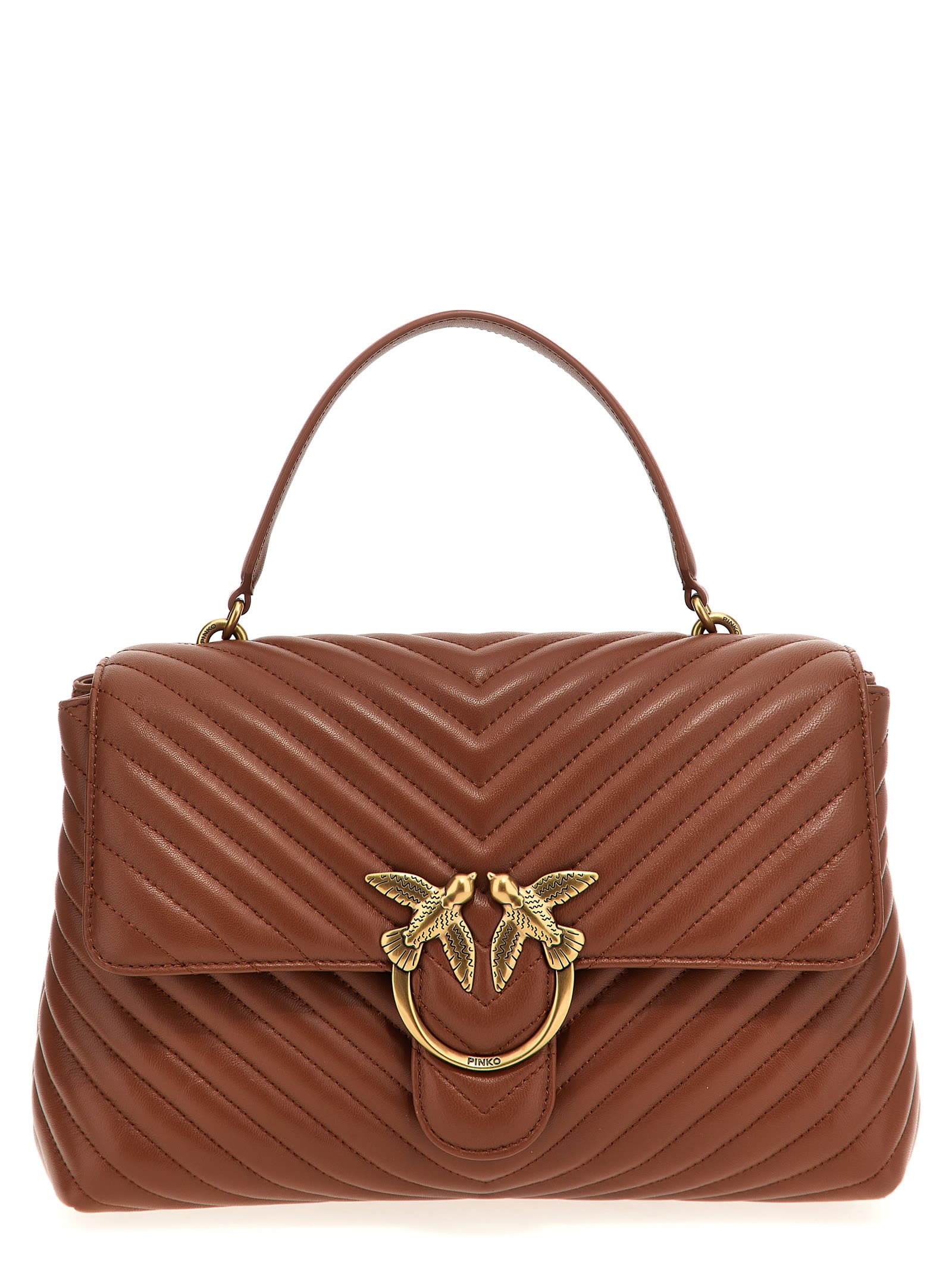 Pinko Big Lady Love Bag Puff Chevron Handbag In Brown