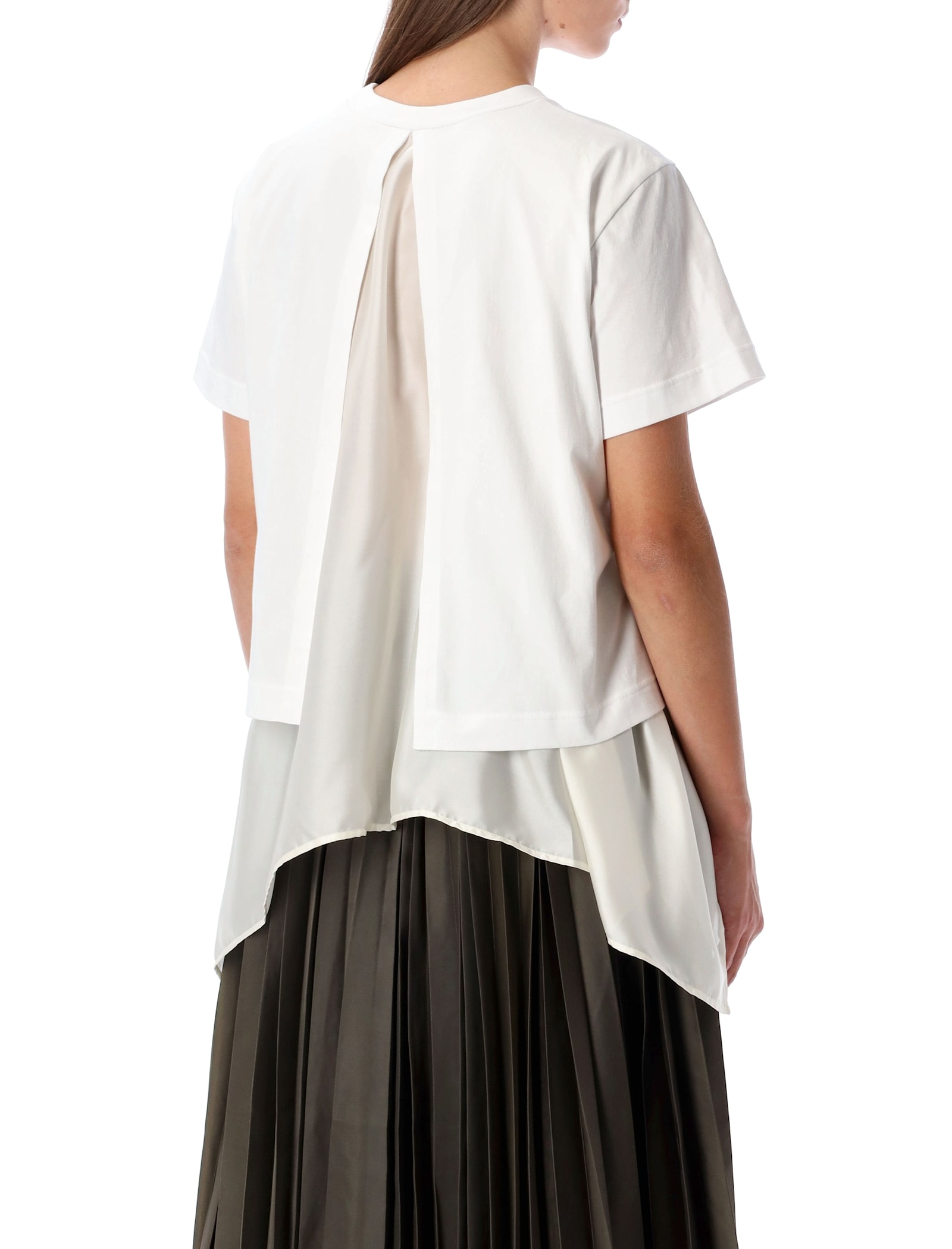 Sacai T-shirt With Voile Back Insert In White