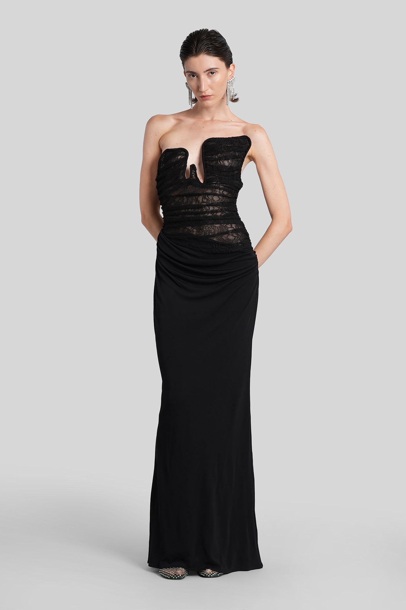 Christopher Esber Lace-bustier Strapless Salacia Gown In Multi