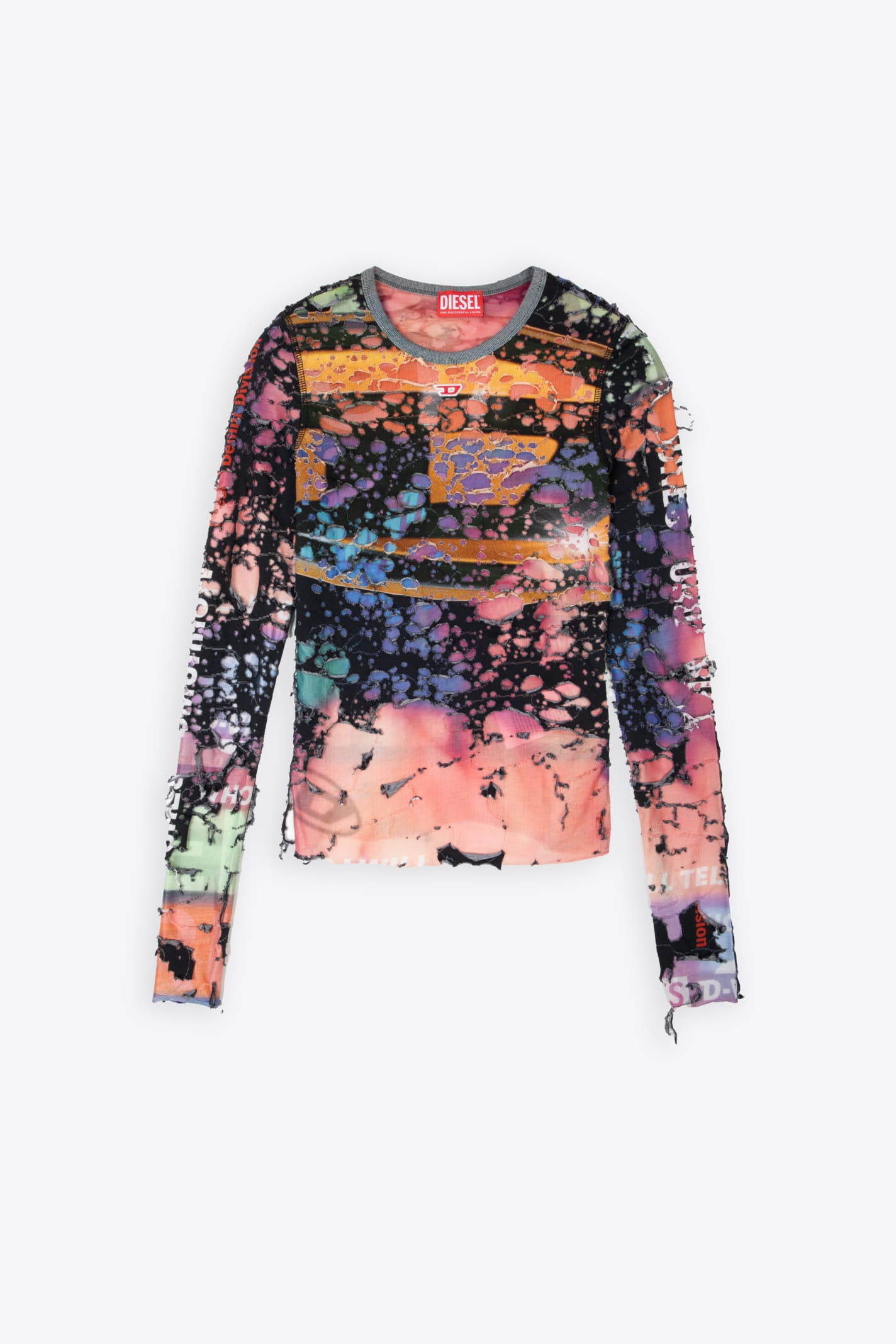 Shop Diesel T-miley Multicolour Destroyed Jersey Long Sleeves Top - T Miley In Multicolor