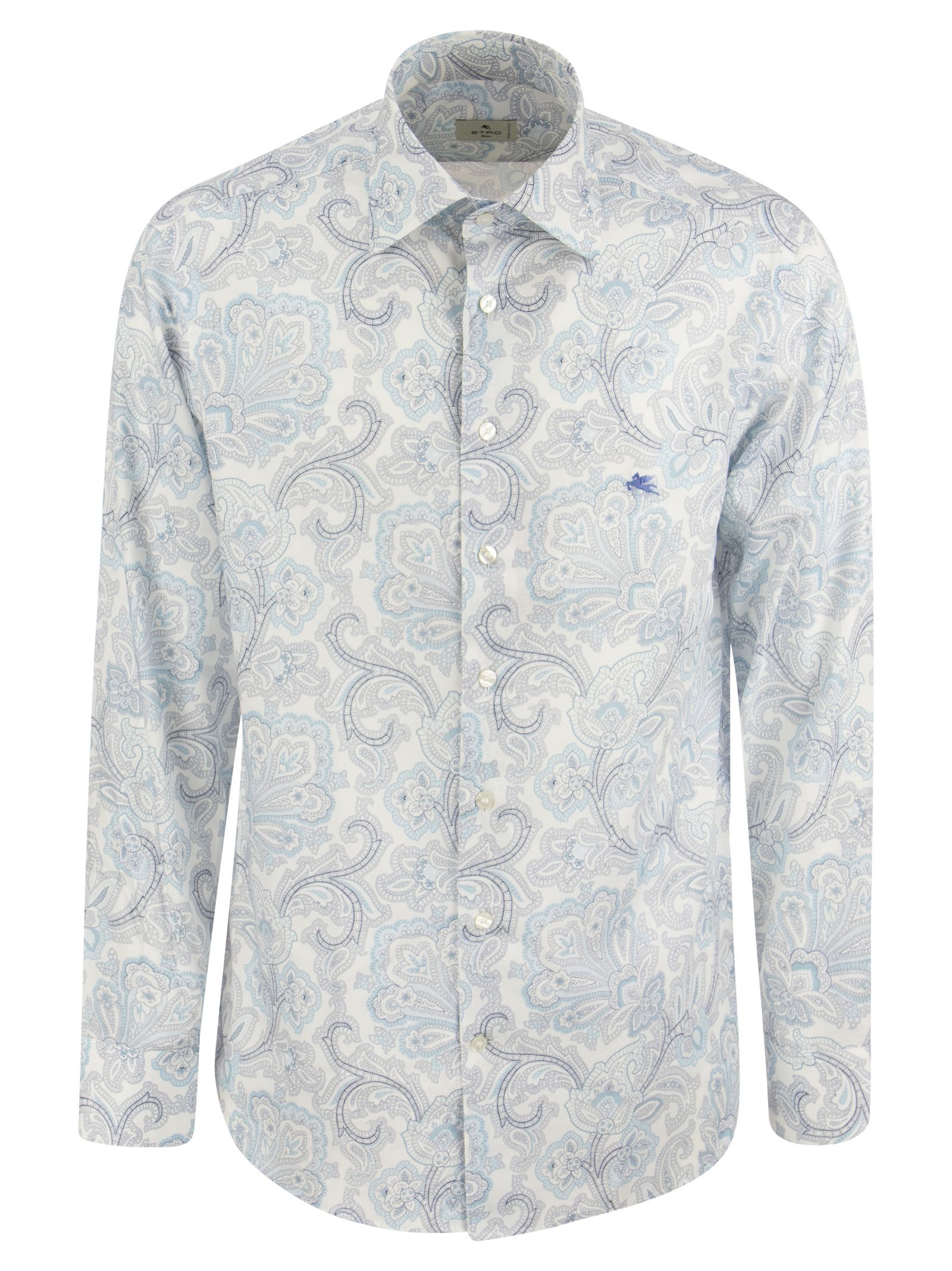 Etro Cotton Shirt With Paisley Print And Logo