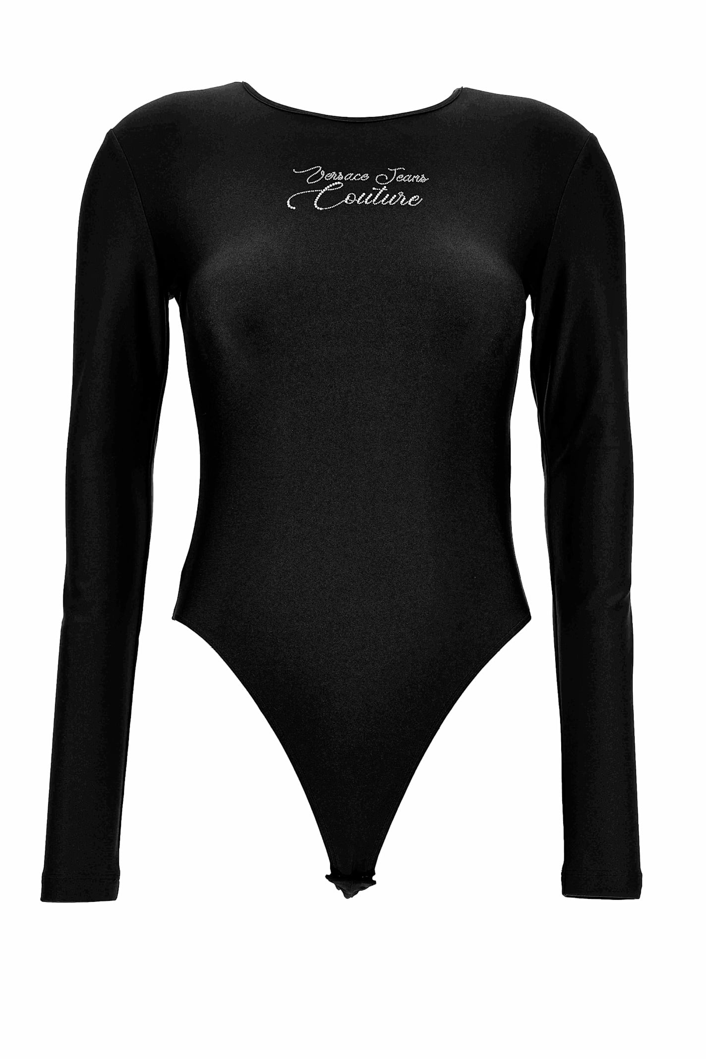 Versace Jeans Couture Embroidered Long-sleeve Bodysuit In Black