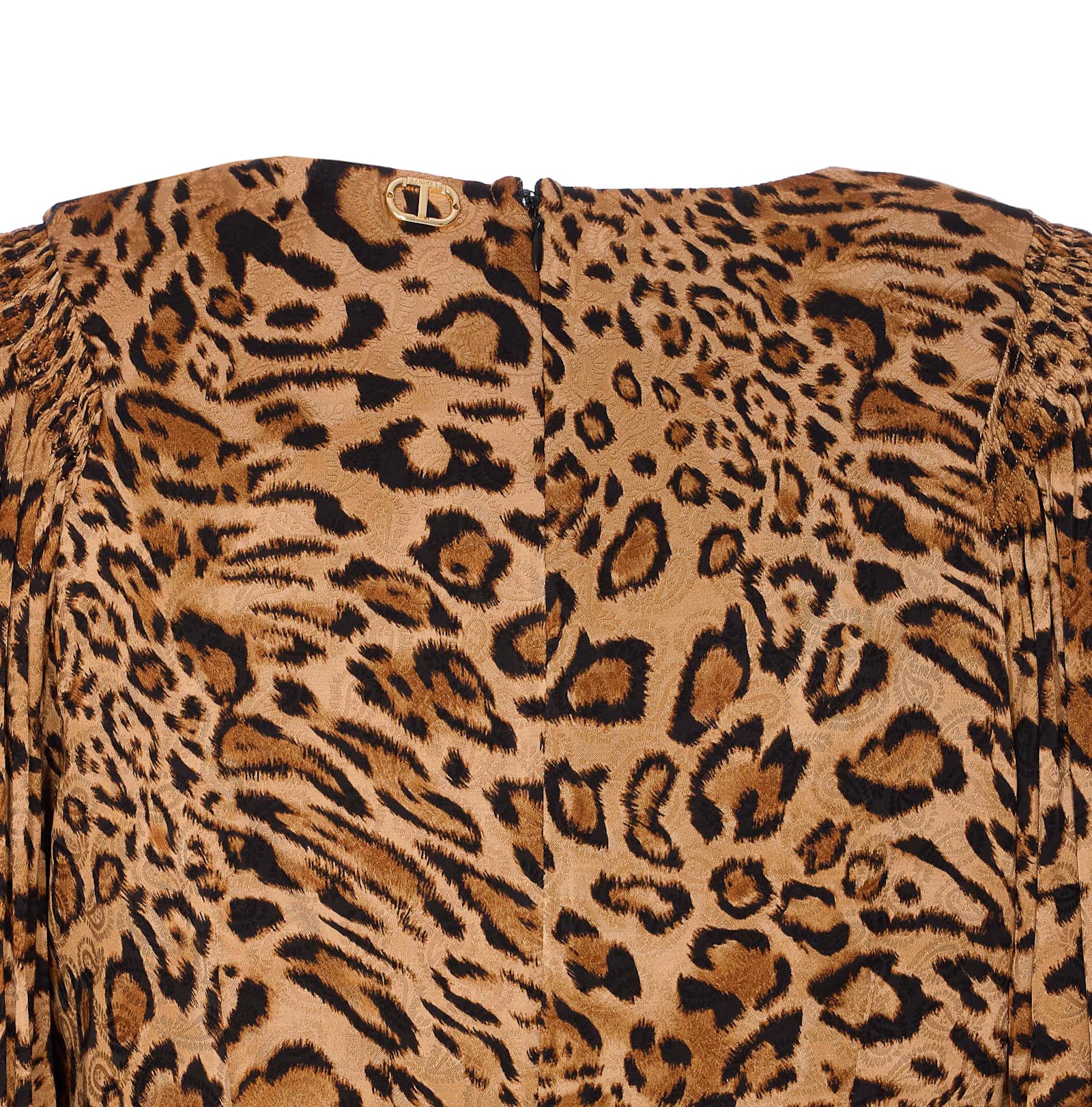 Twinset Leopard-print Puff-sleeve Mini Dress In Brown