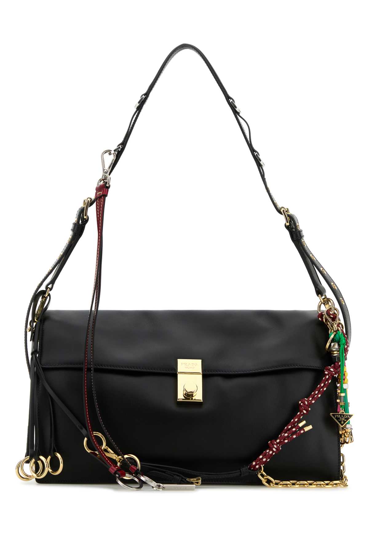 Prada Women Black Leather Large  Soft Sound Shoulder Bag In Nero