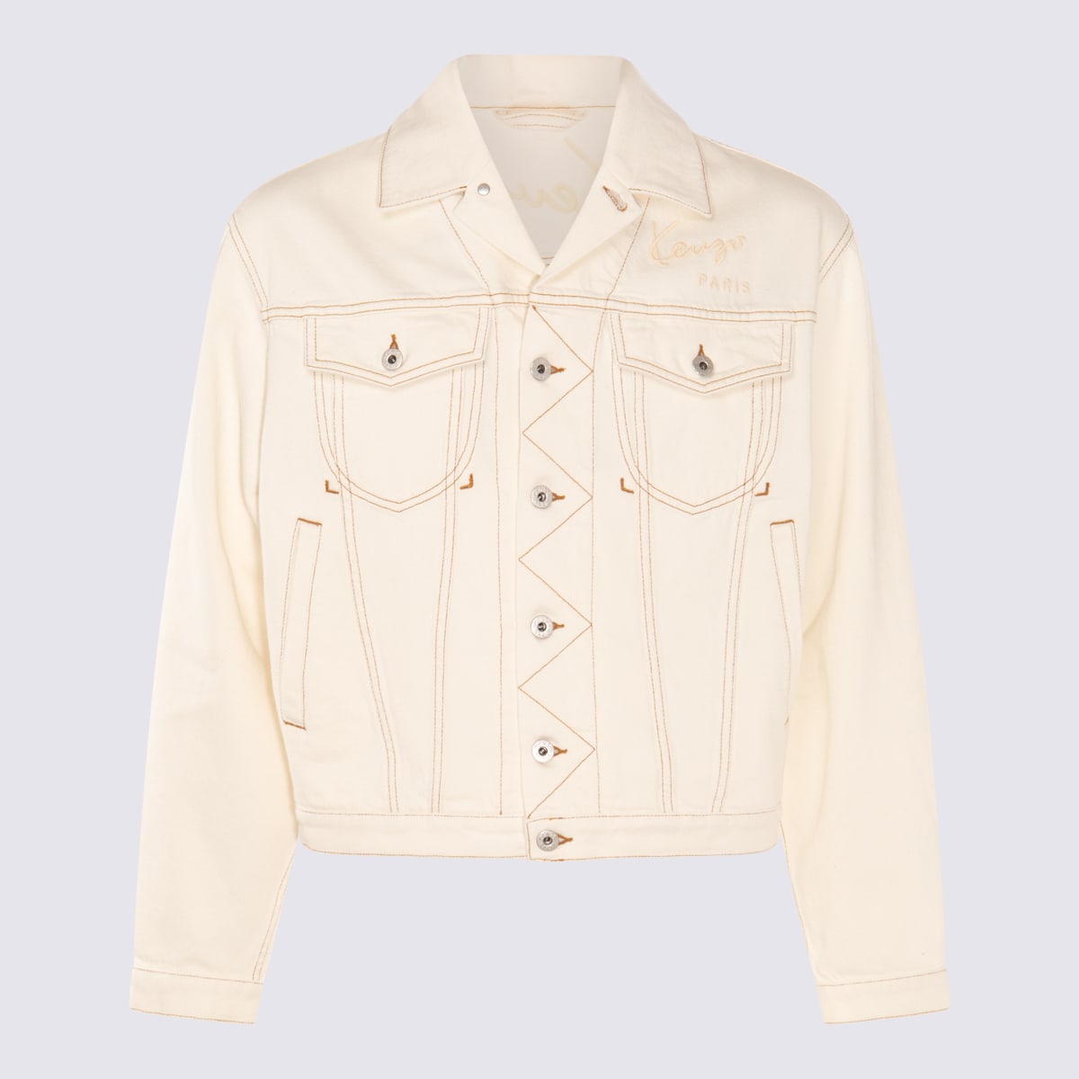 Shop Kenzo White Cotton Denim Jacket In Stone Bleached White Denim