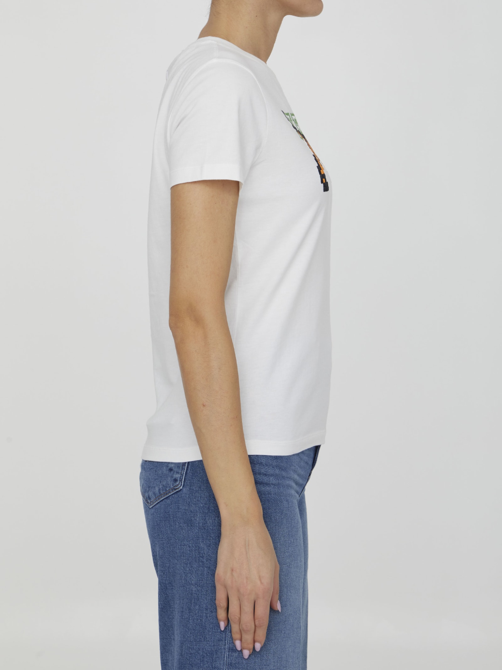Shop Kenzo Embroidered White T-shirt