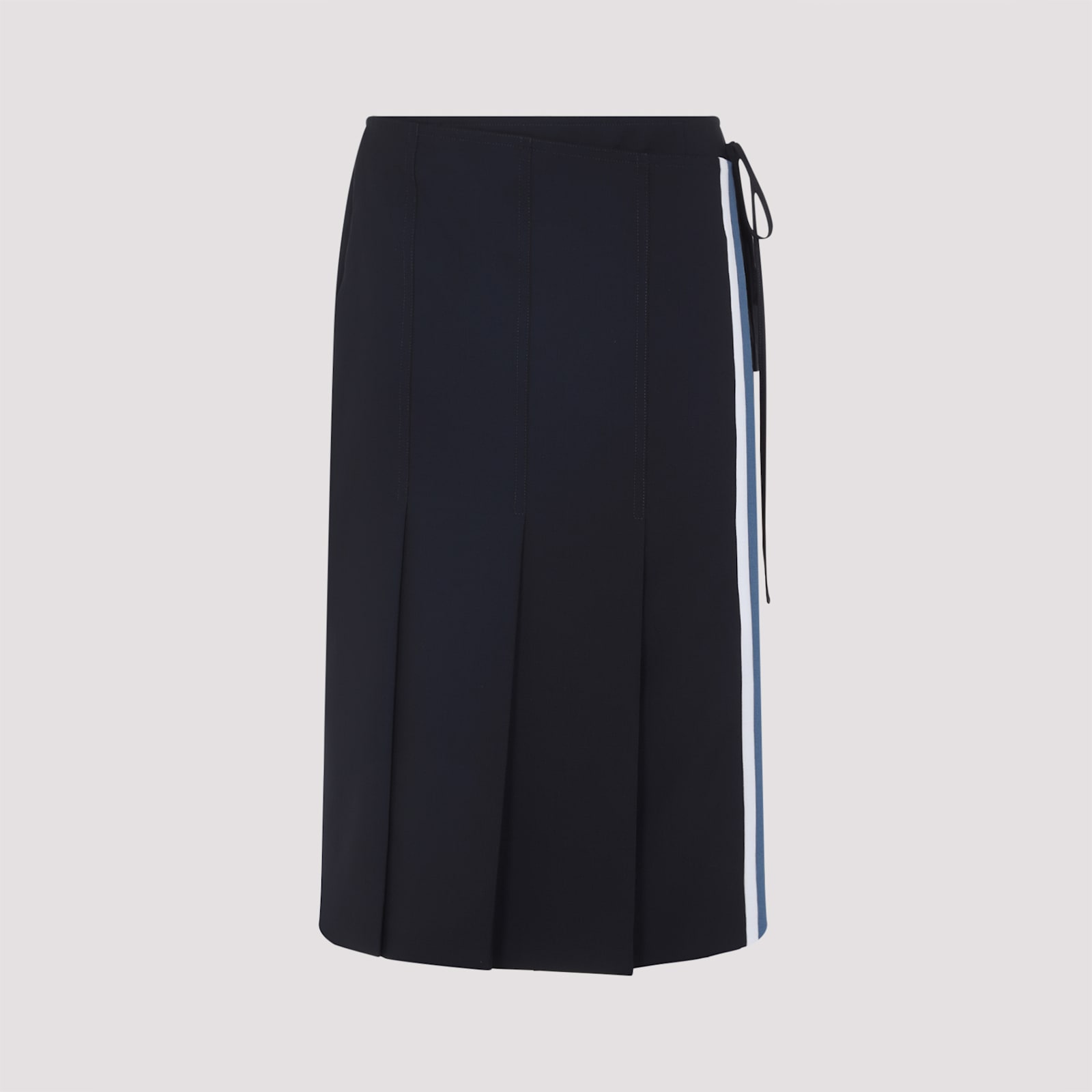 Marni Wool Midi Skirt With Pleats And Tie In Blue
