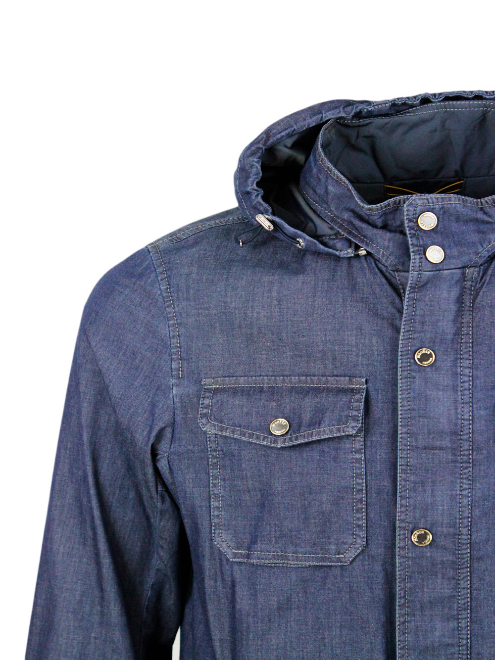 Shop Moorer Anorak Shirt Jacket From The Water Proof Line With 2 Umbrellas With Detachable Hood In Light And Sof In Denim
