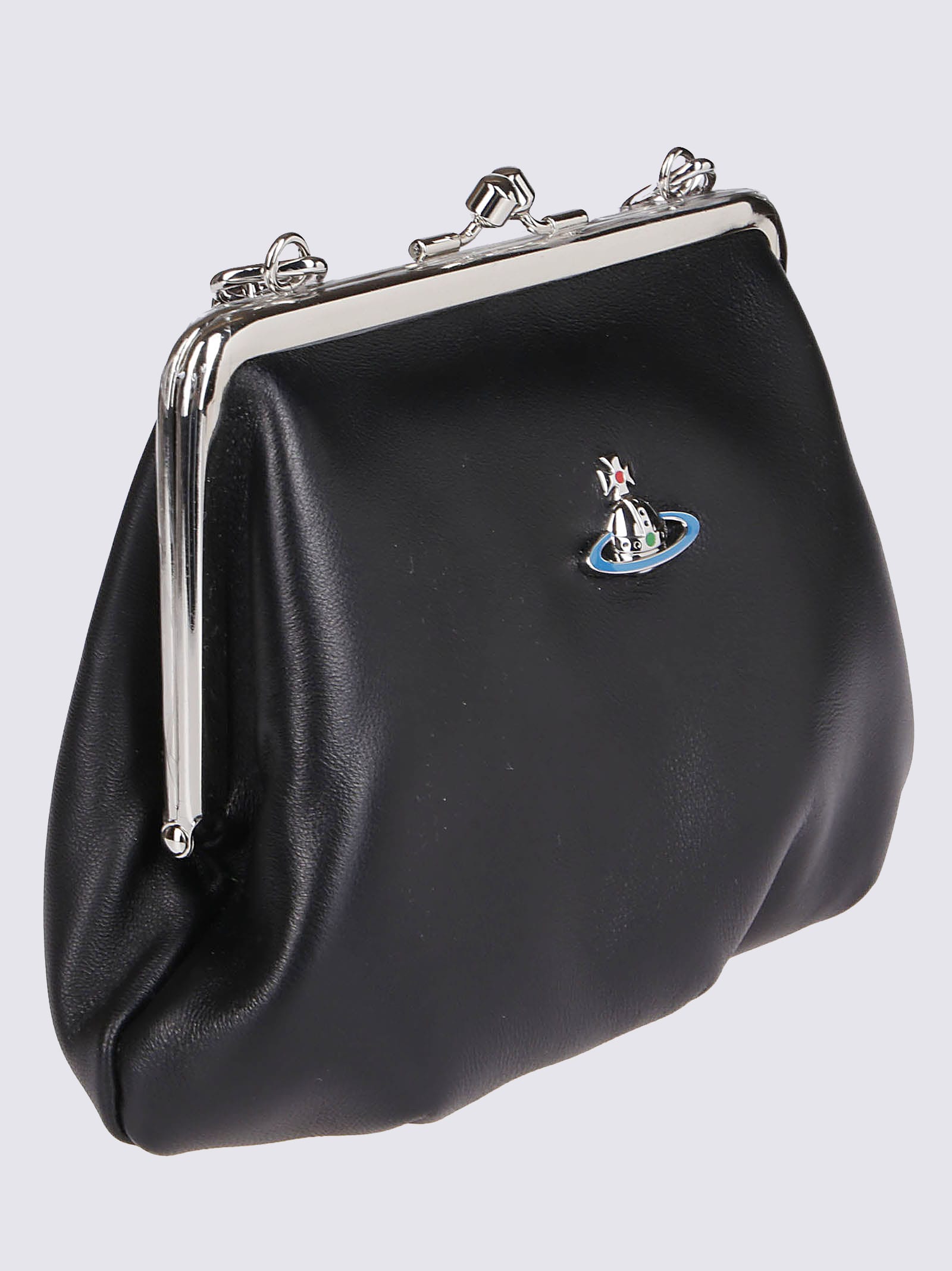 Vivienne Westwood Black Leather Granny Handbag In Black