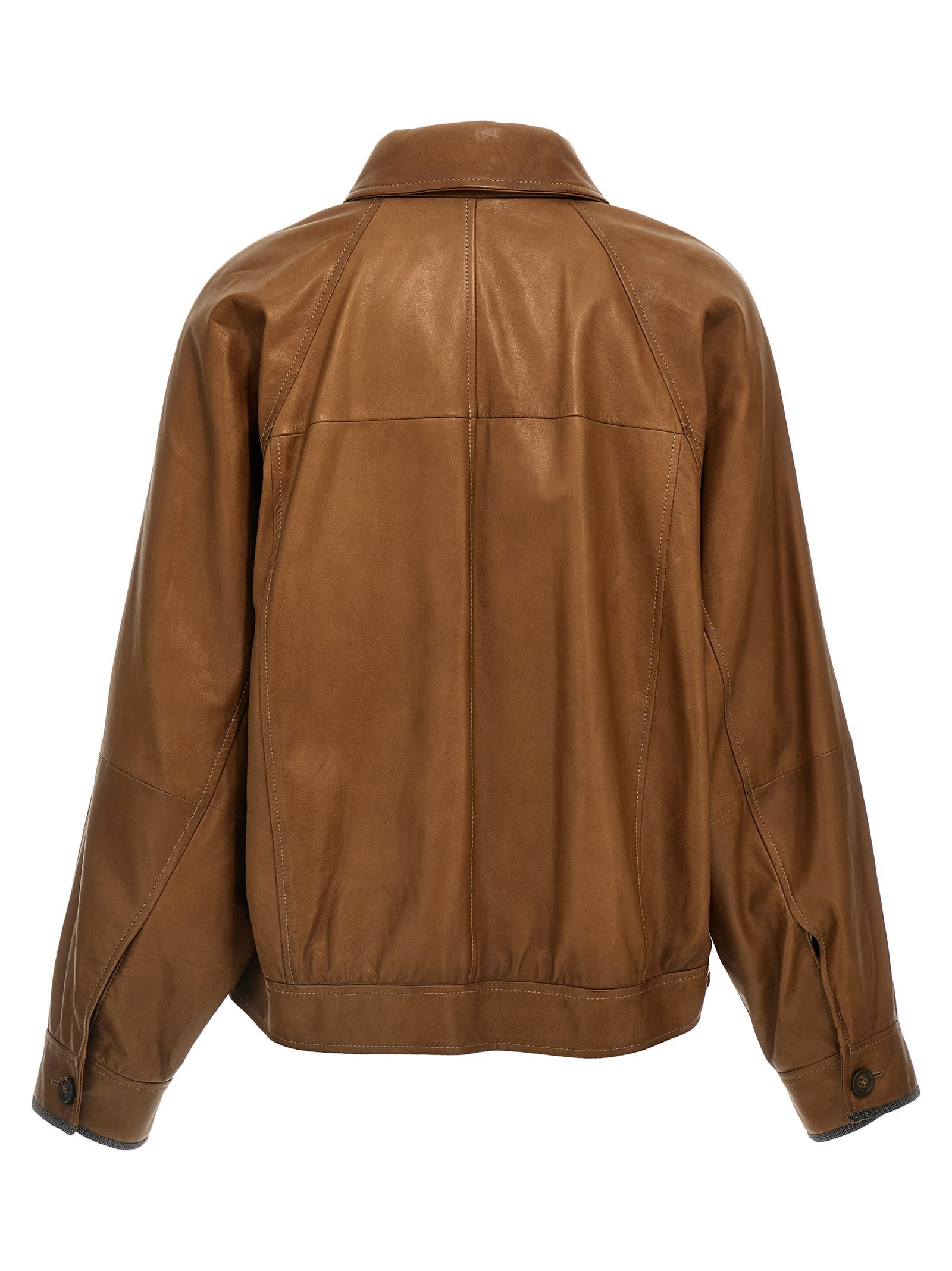 Shop Brunello Cucinelli Monile Leather Jacket In Brown