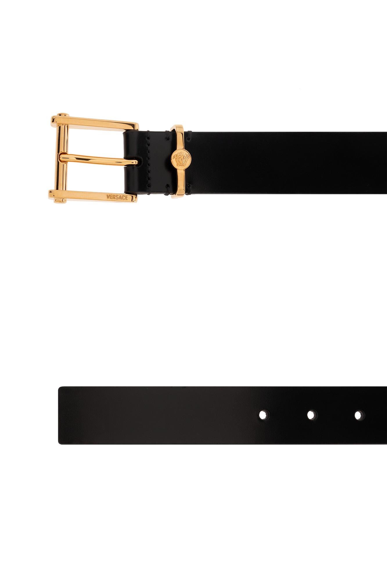 Shop Versace Leather Belt In V Nero Oro