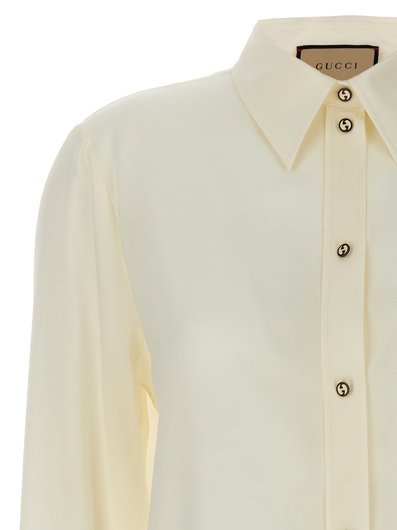Shop Gucci Crêpe De Chine Shirt With Logo Embroidery In White