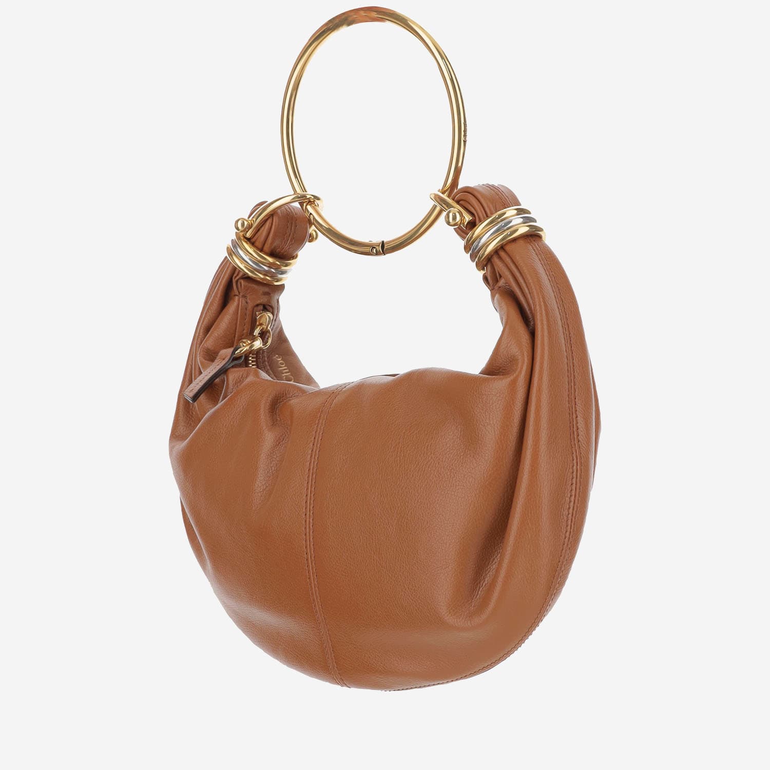 Shop Chloé Bracelet Hobo Bag Small Leather In Clay Brown