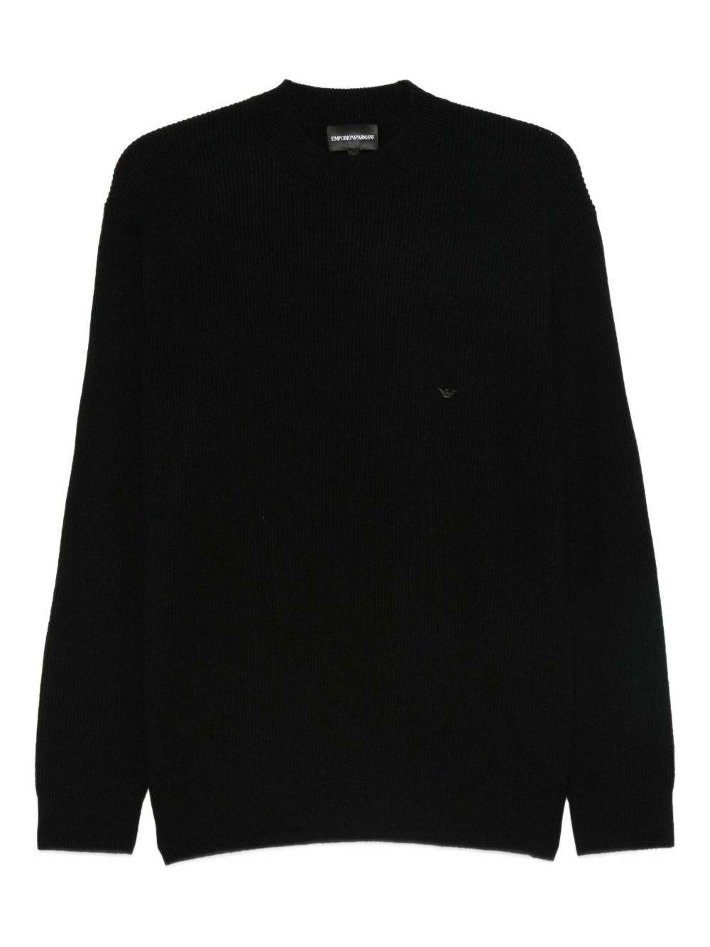 Emporio Armani Tonal Diamond Wool Sweater In Black