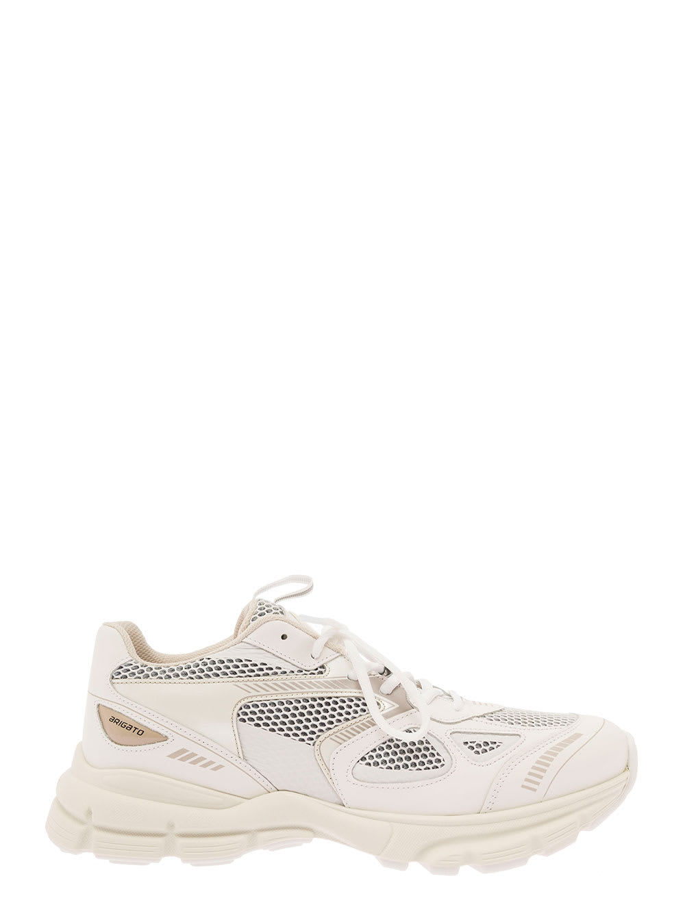 Shop Axel Arigato Marathon Runner White Low Top Sneakers With Reflective Details In Leather Blend Man